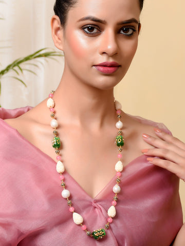 Dastoor Cream-Coloured Pink Brass Gold-Plated Necklace