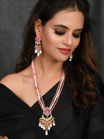 Dastoor Very Elegant Partywear Carvin Stone Necklace Set