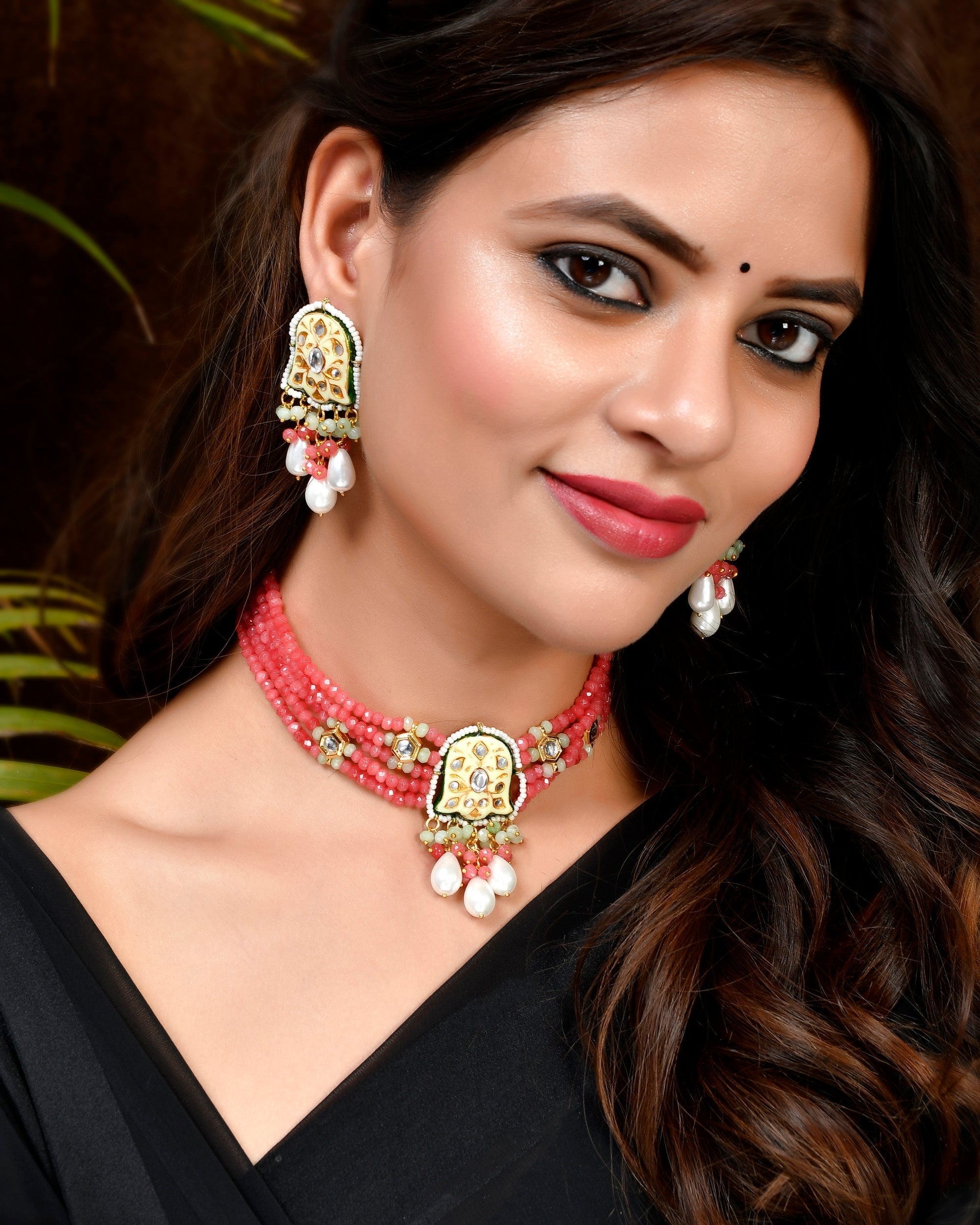 Wonderful Rose Crystal Multi Layered Choker Necklace Set