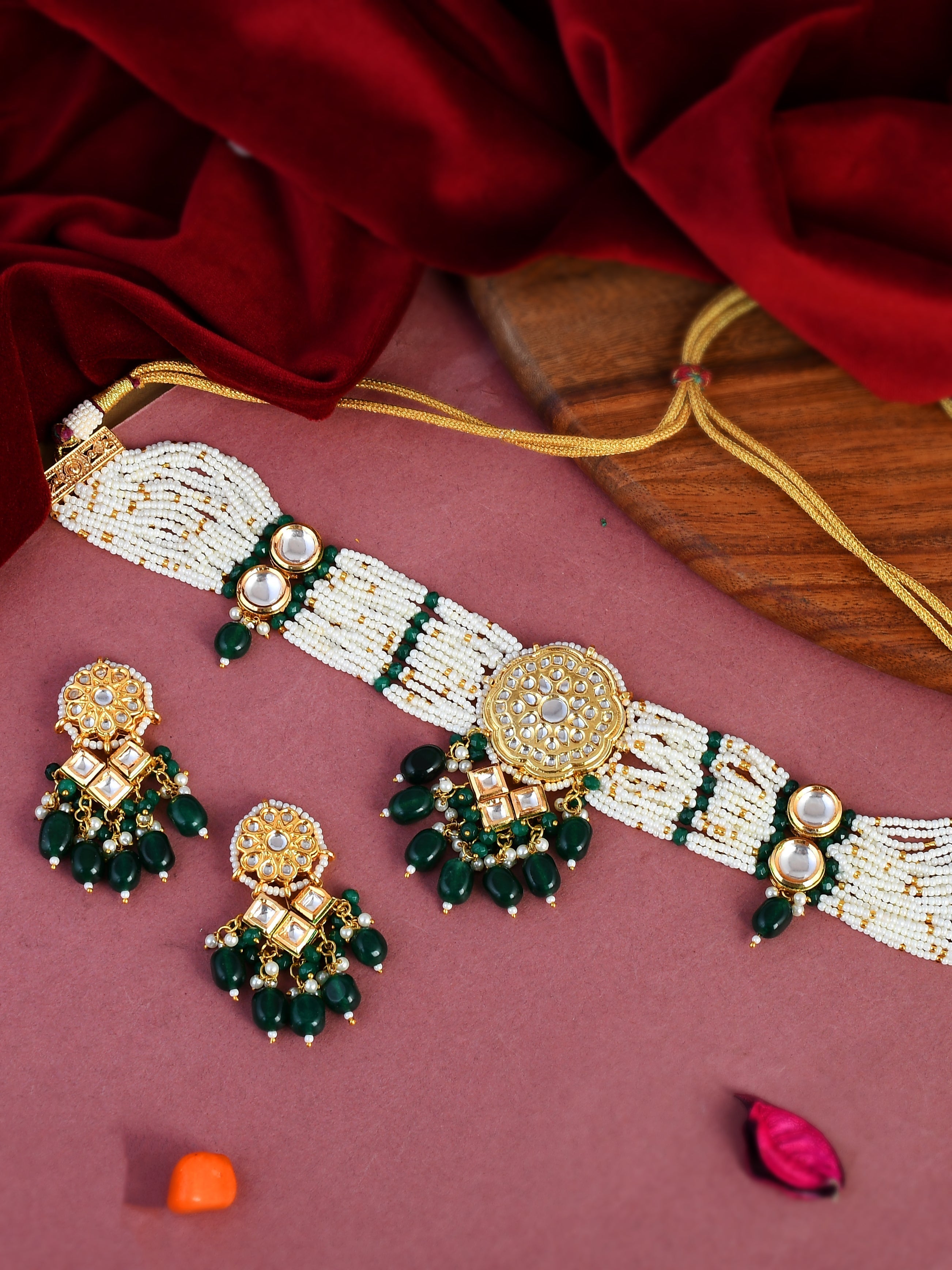 Beautiful Small Pearl Indian Traditional Choker Necklace Set