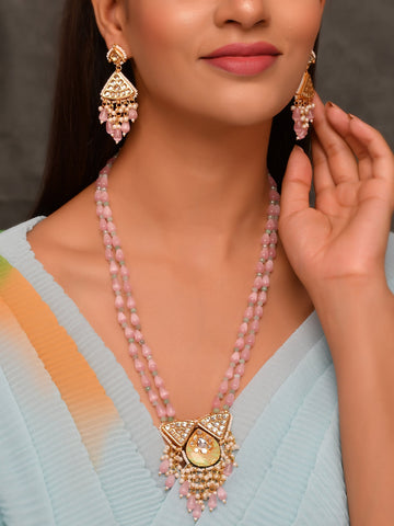 Dastoor  Pink Kundan  Bead Studded Jewellery Set