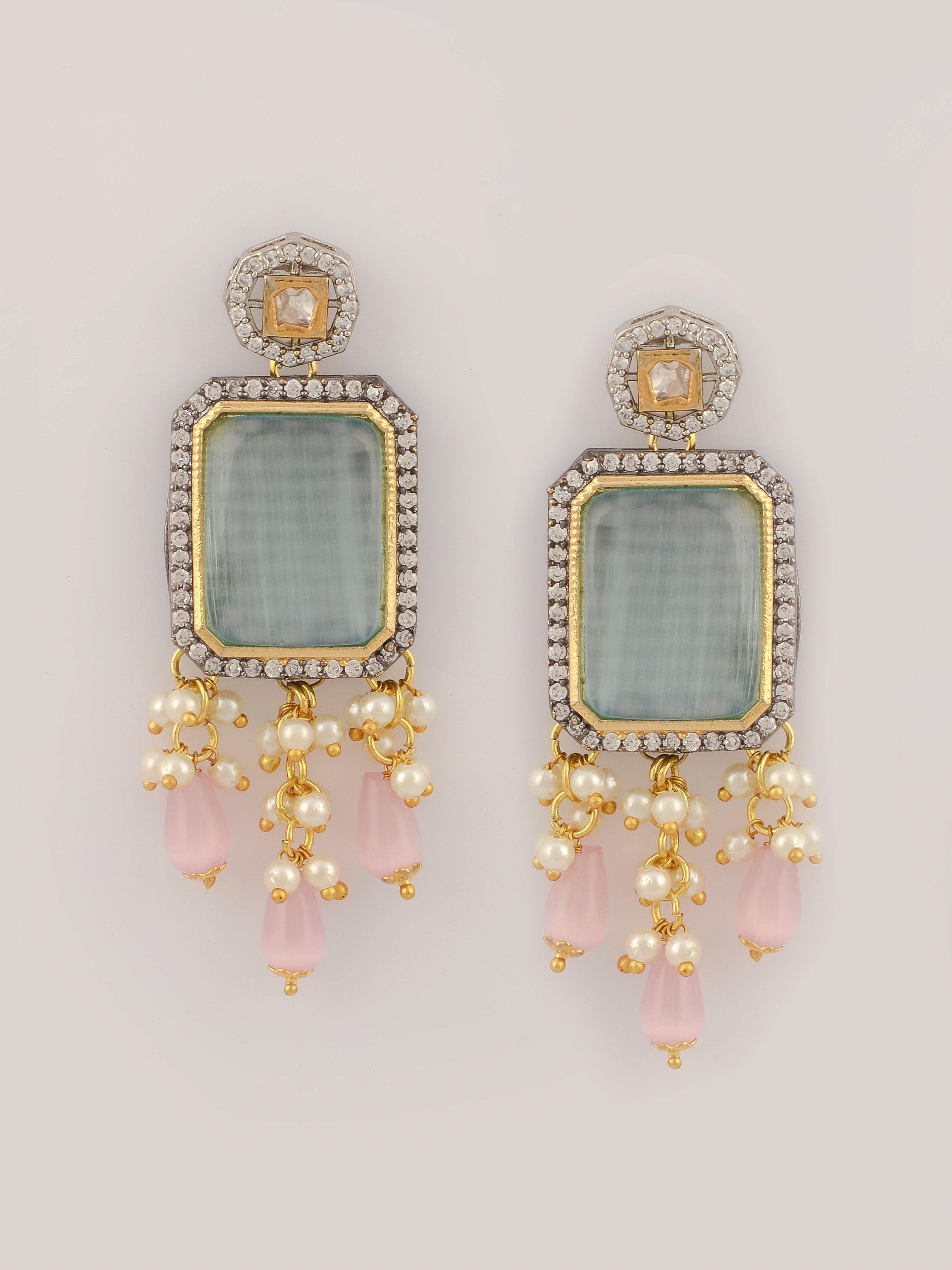 Pink Kundan-Studded  Beaded Jewellery Set