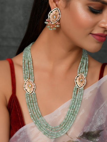 Dastoor   Green Kundan Beaded Jewellery Set