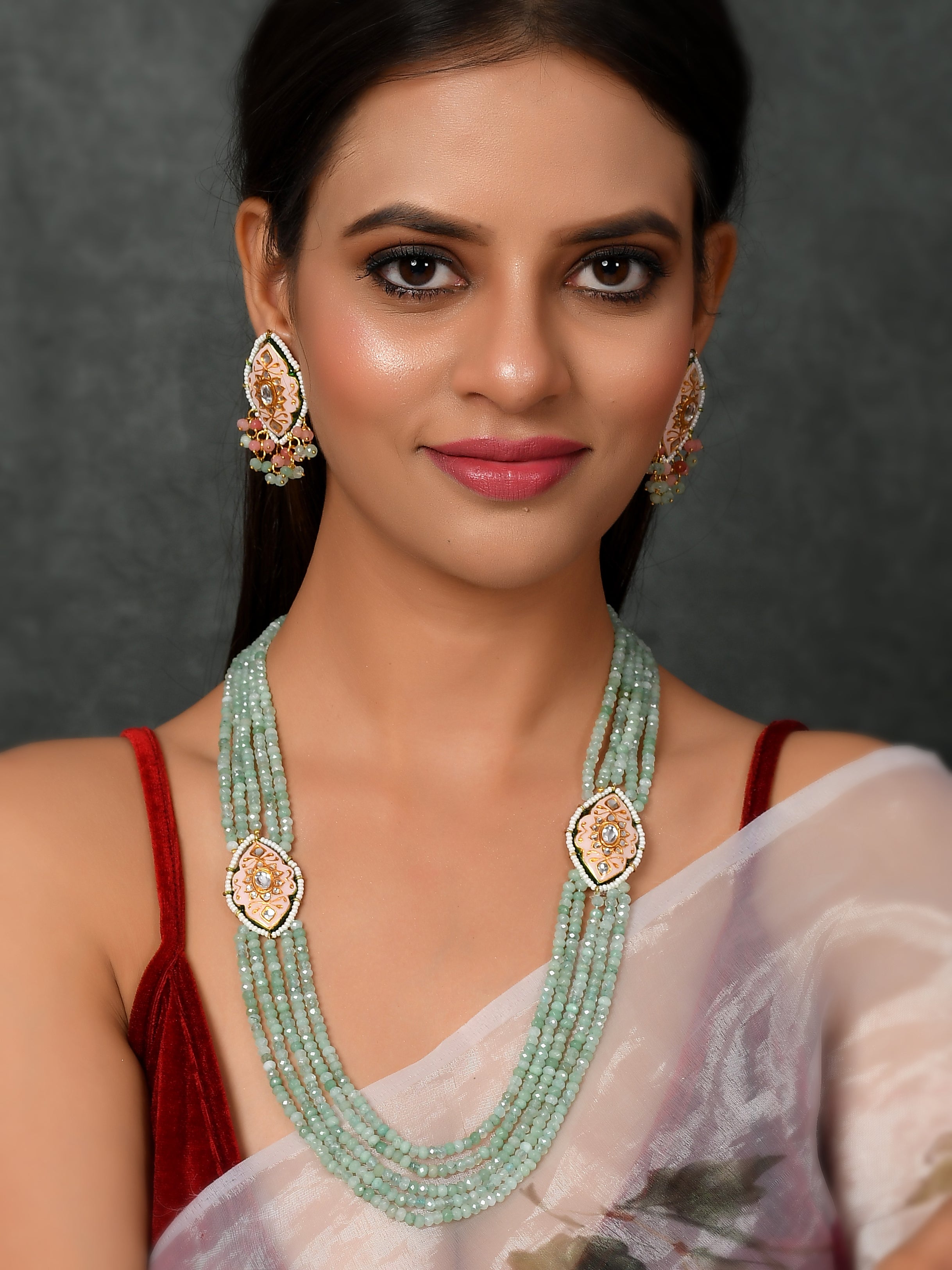 Dastoor   Green Kundan Beaded Jewellery Set