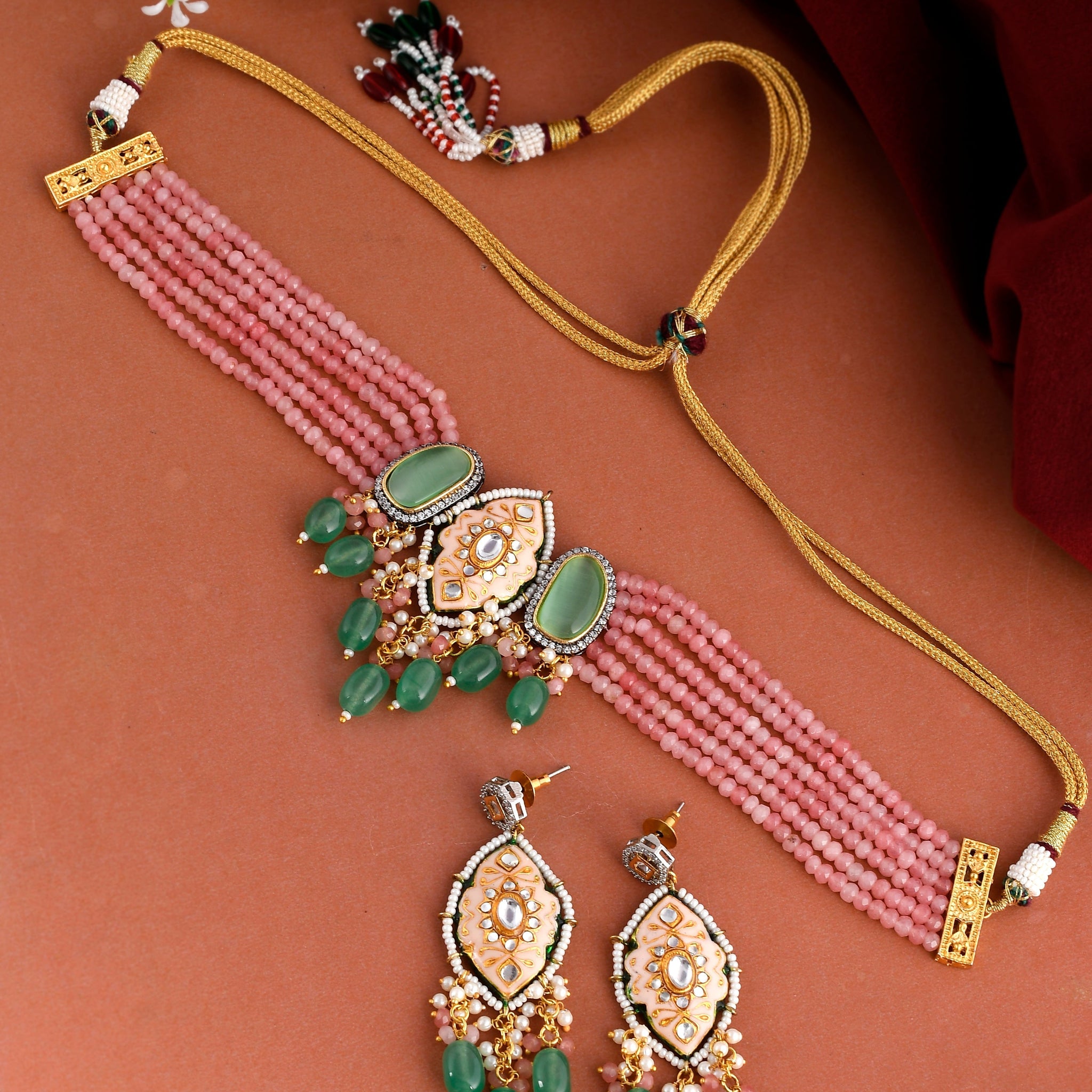 Green Kundan-Studded Jewellery Set