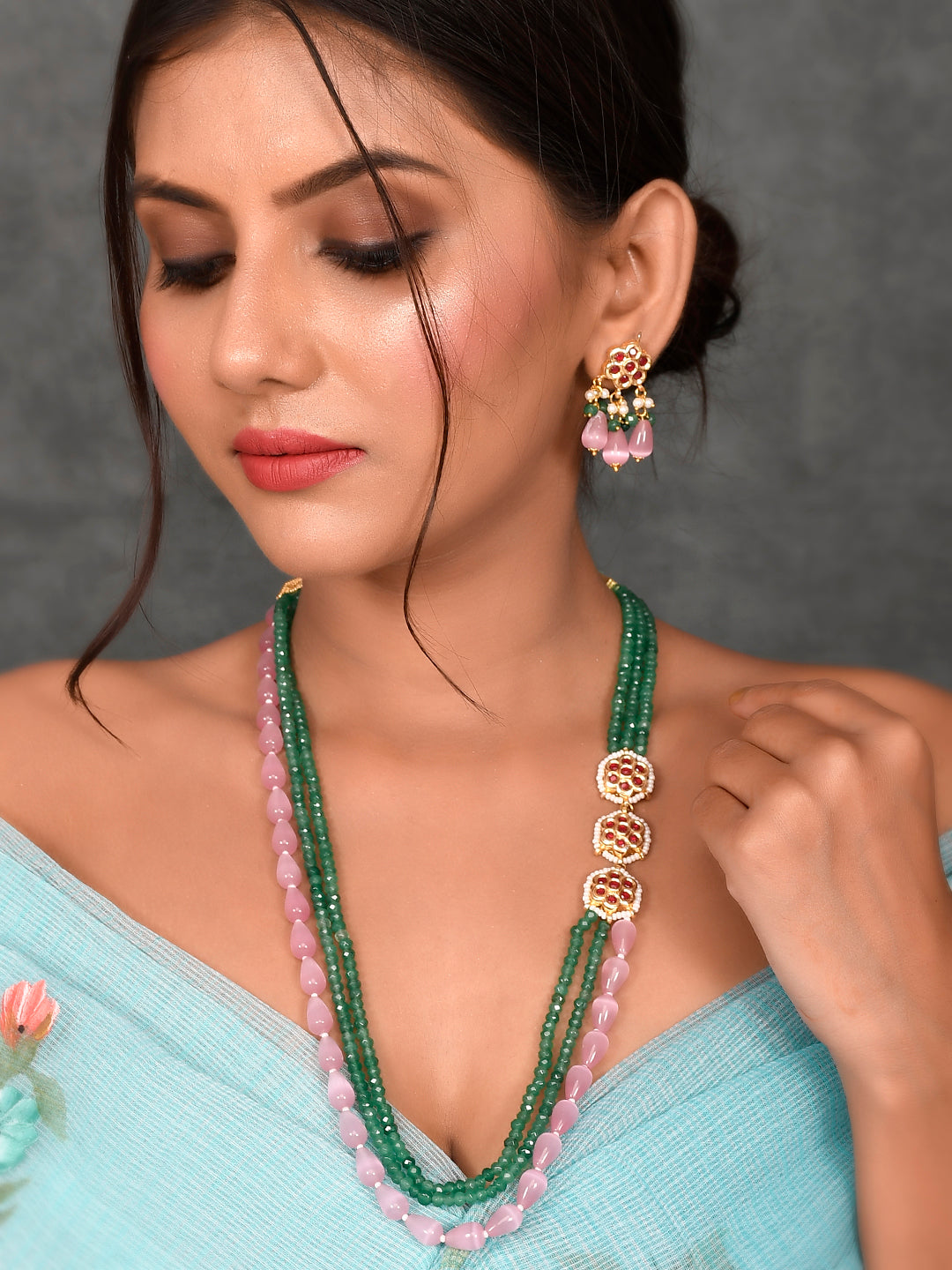 Peach Perfection Kundan Draped Necklace set