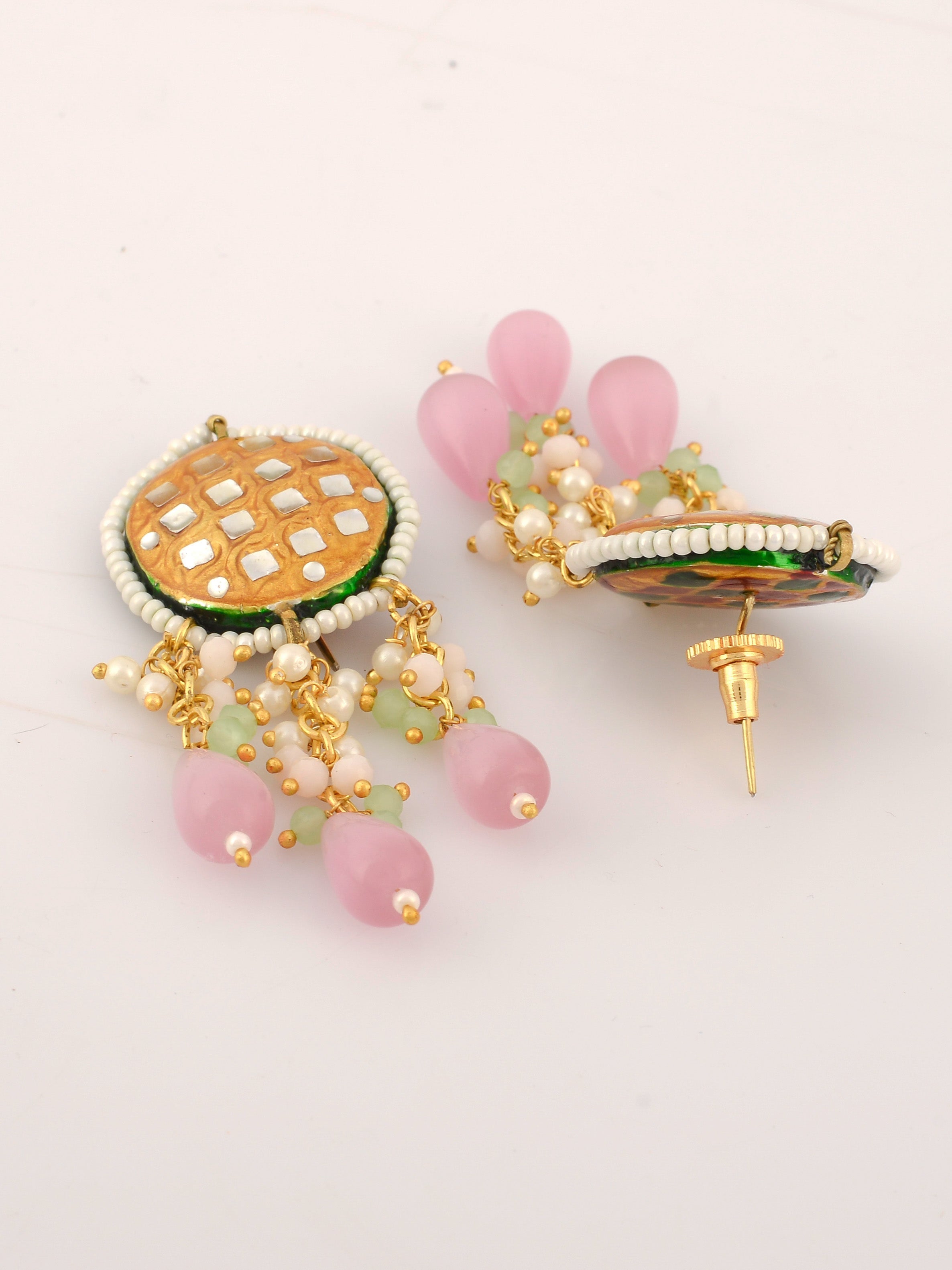 Yellow White Kundan-Studded  Beaded Jewellery Set
