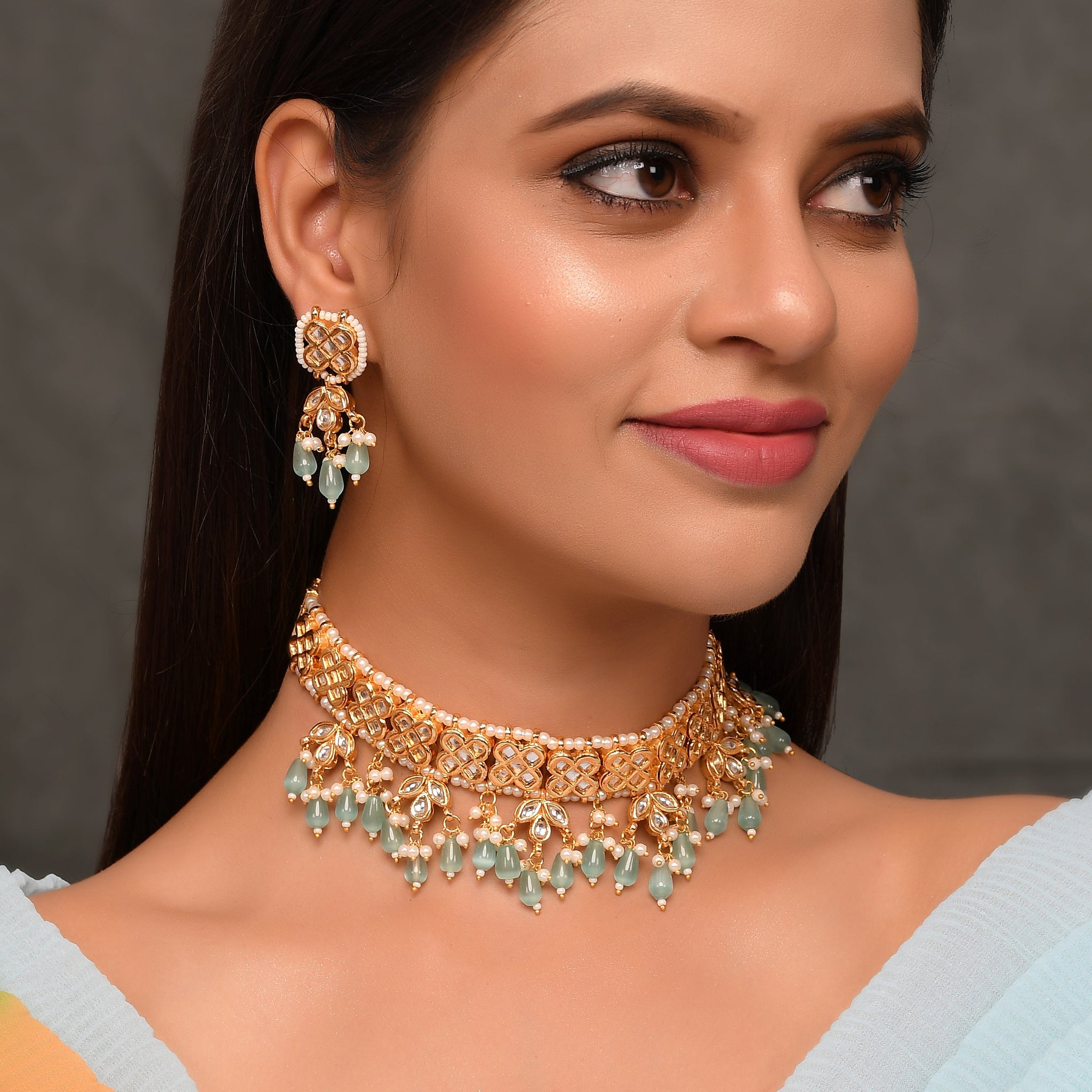 Dastoor Gold-Plated Turquoise Jewellery Set