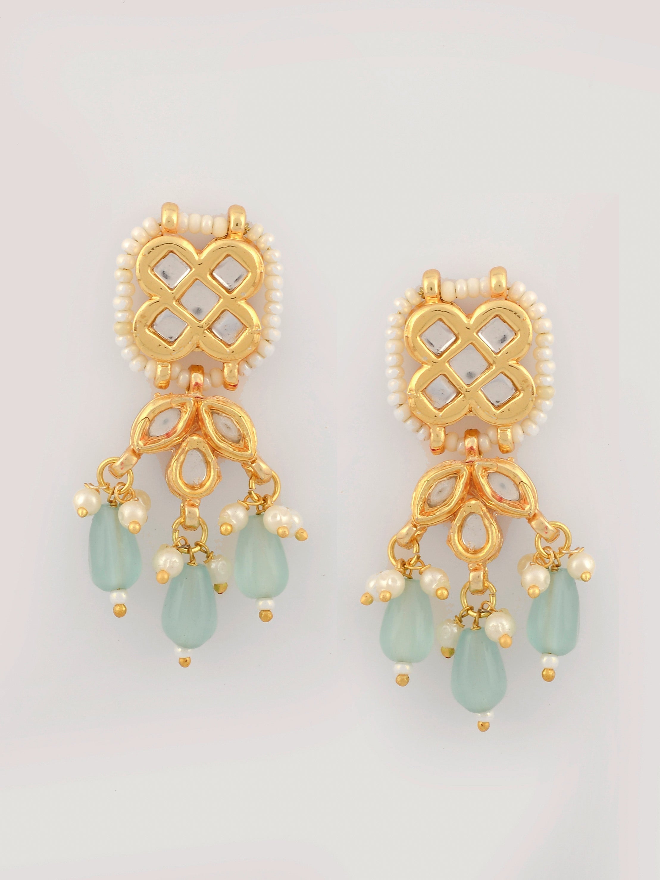 Dastoor Gold-Plated Blue Kundan Studded Jewellery Set