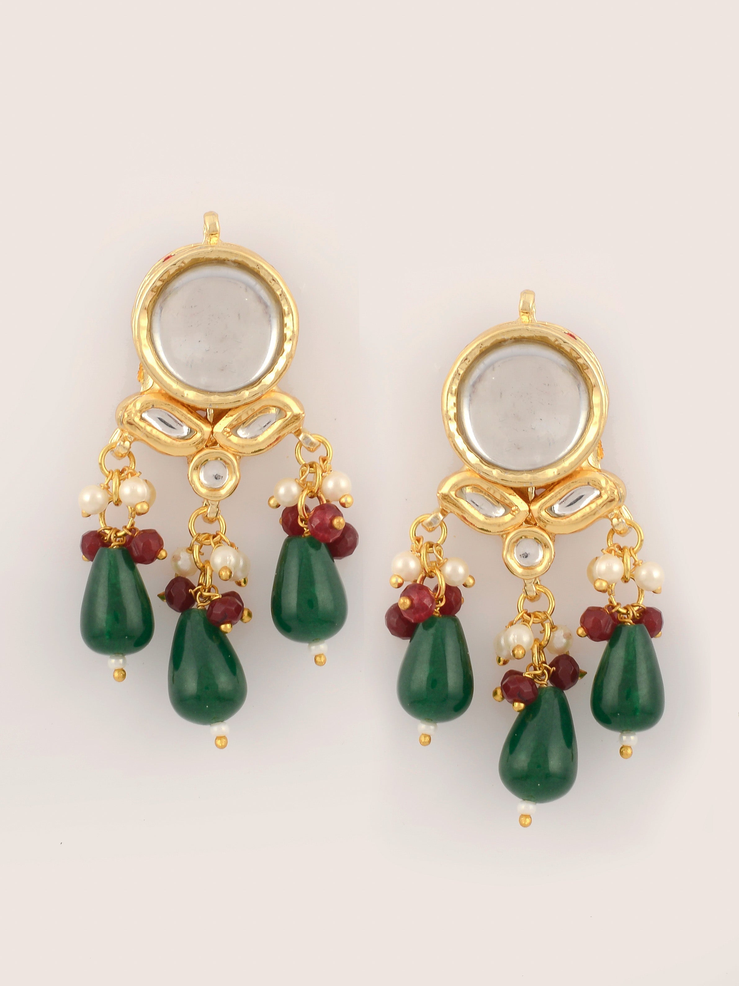 Dastoor Gold-Plated Red  White Kundan Studded Jewellery Set