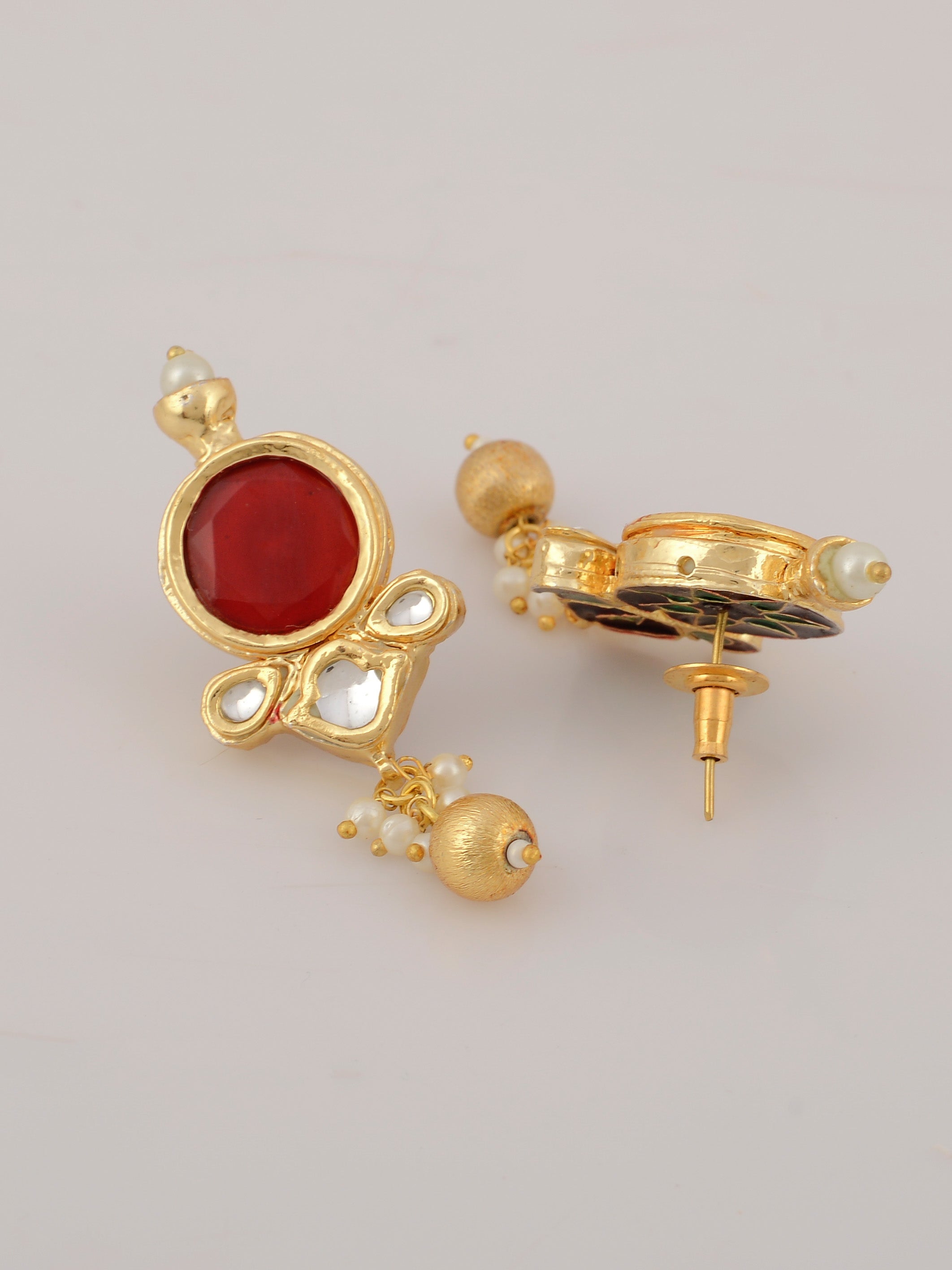 Dastoor  Red Kundan-Studded  Beaded Jewellery Set