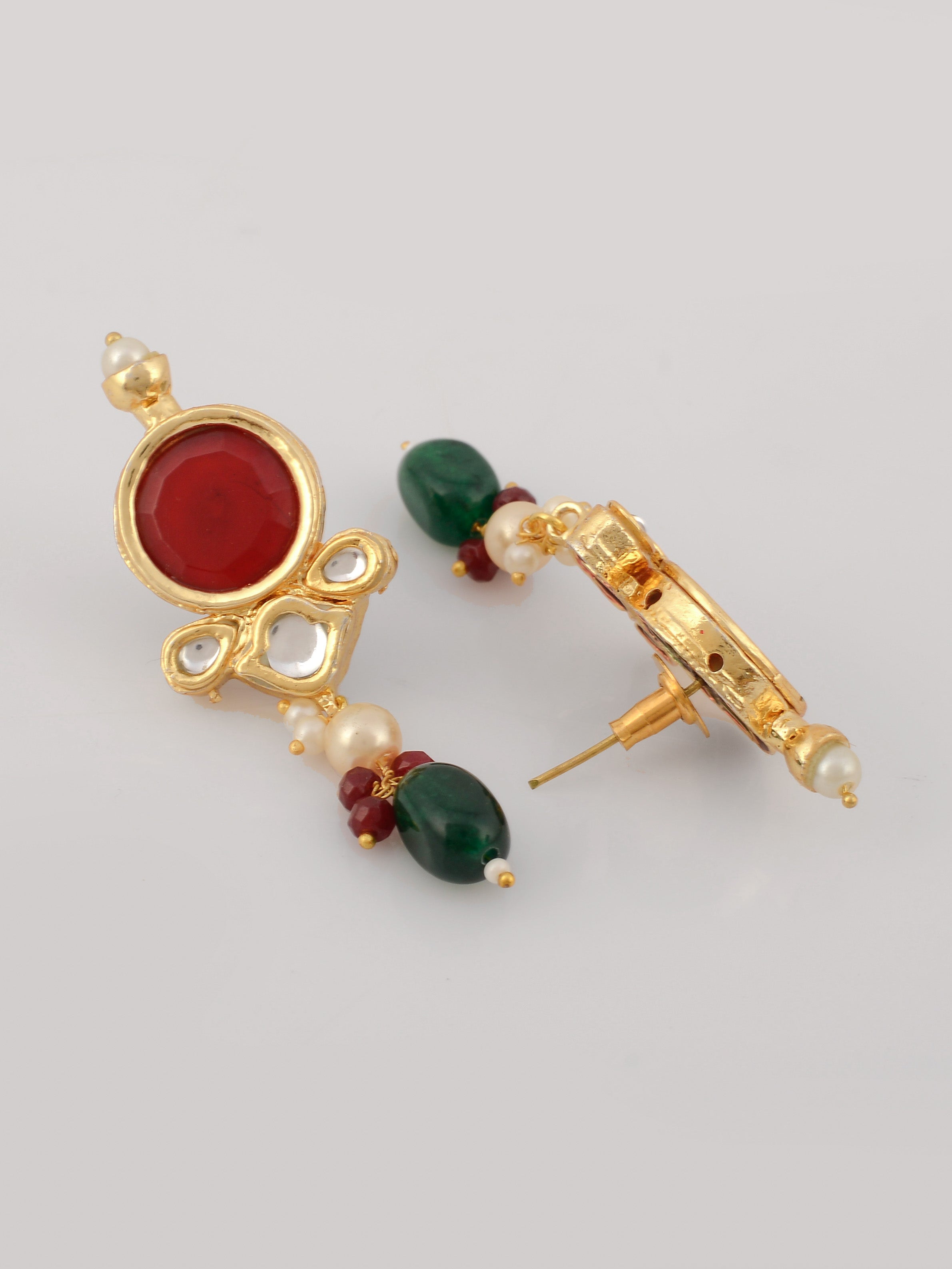 Dastoor Gold-Plated Red Kundan Studded Jewellery Set