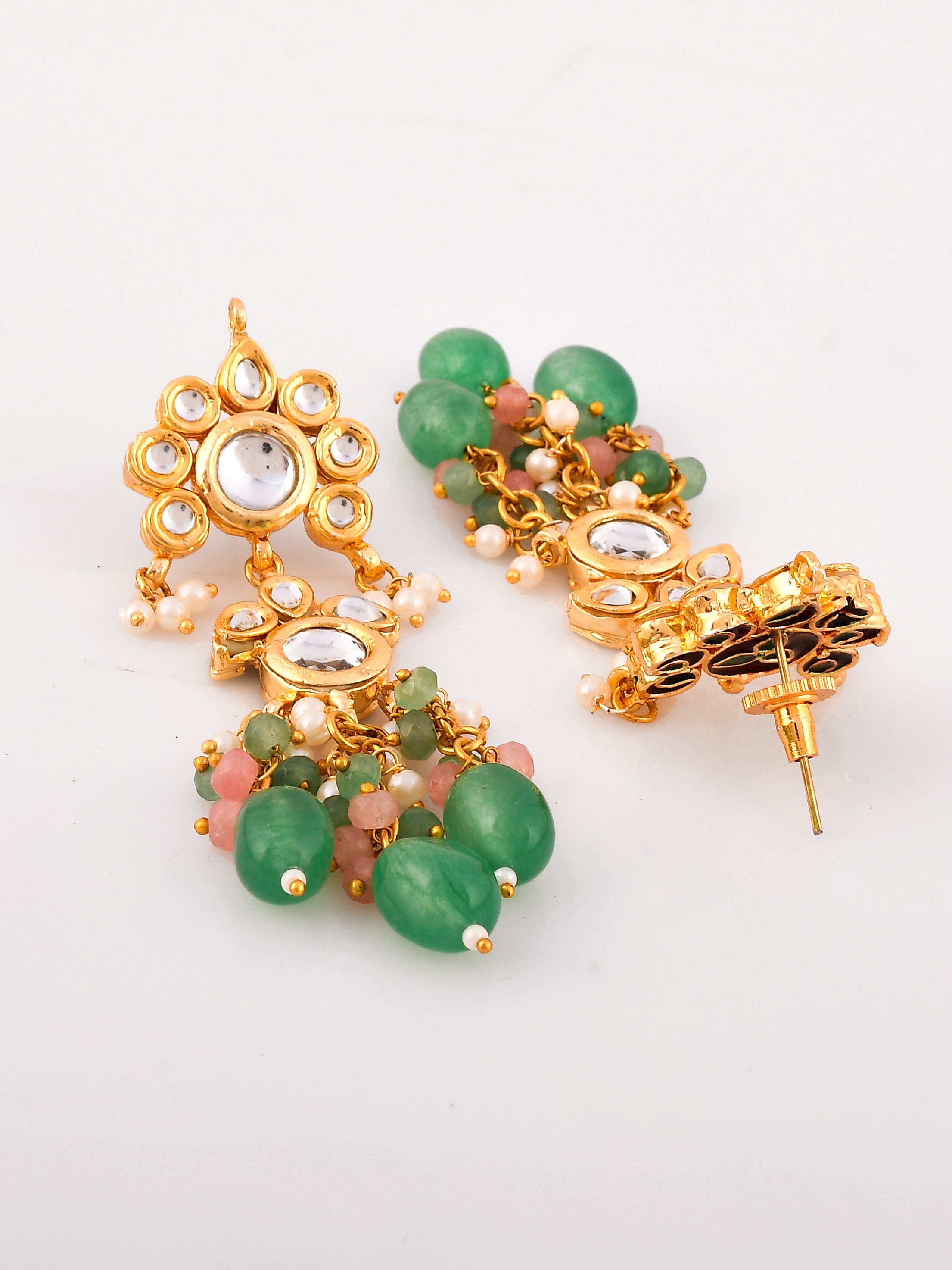 Dastoor  Pink Kundan-Studded  Beaded Jewellery Set