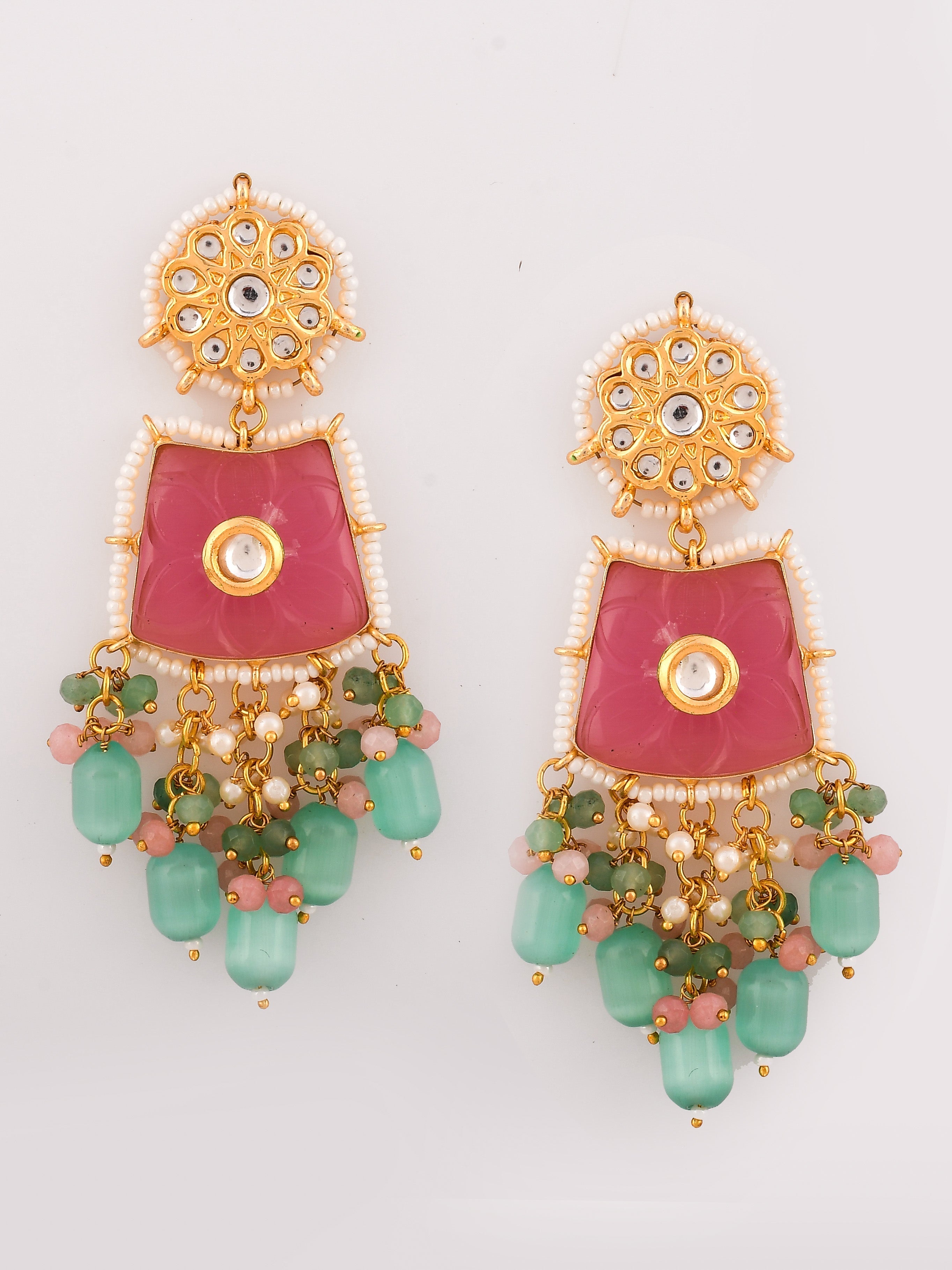 Dastoor  Pink Kundan Studded  Beaded Jewellery Set