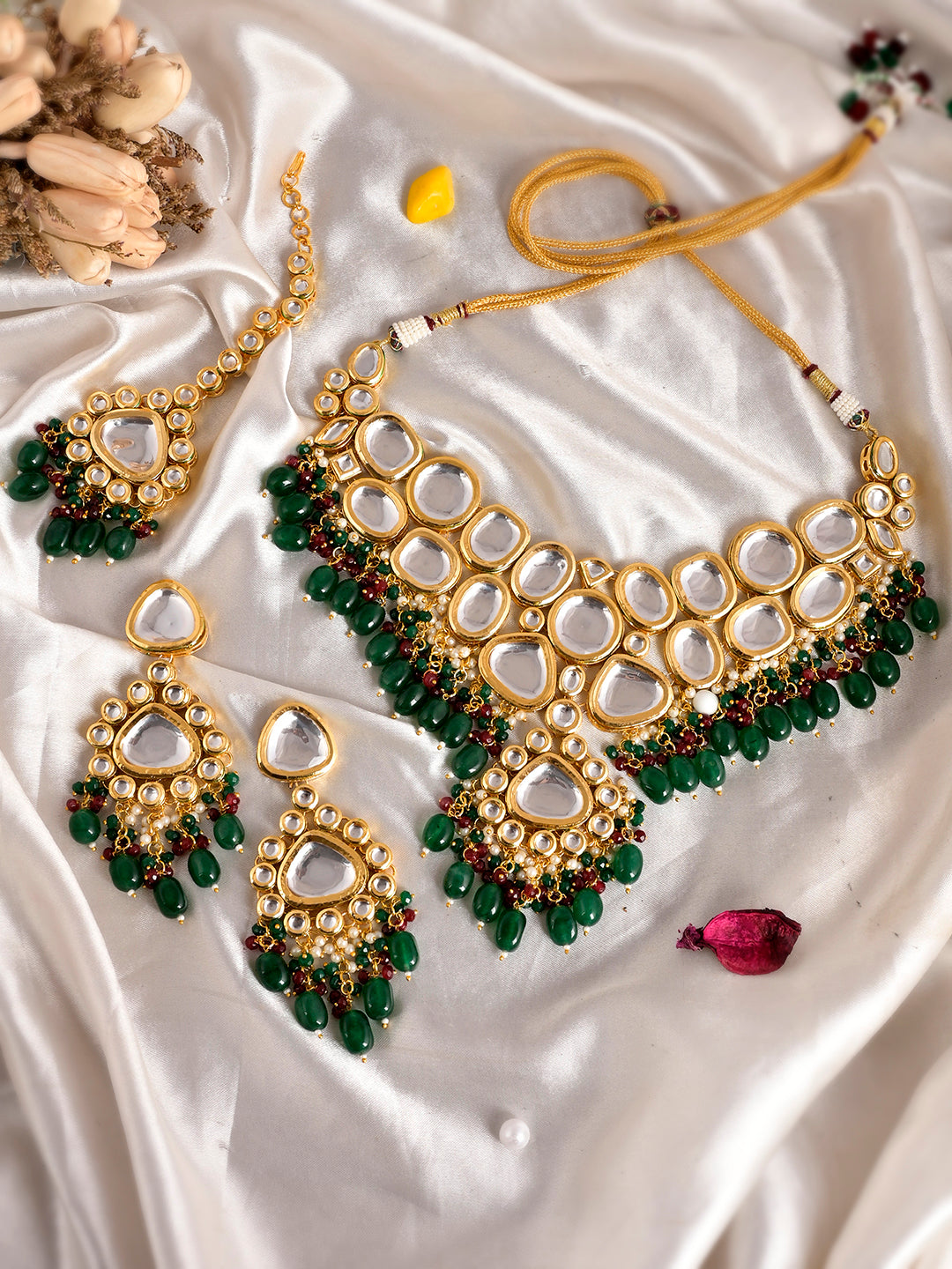 Golden Gleam in Green Kundan Collection Set