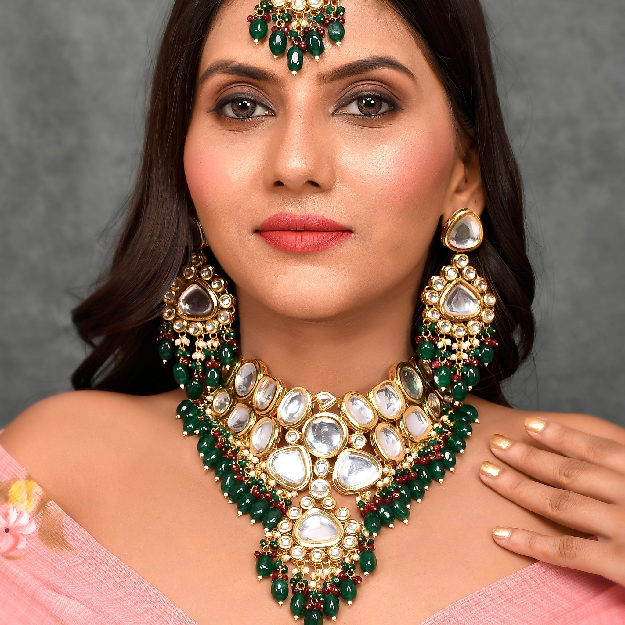 Golden Gleam in Green Kundan Collection Set