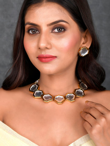 Gold-Plated White Kundan-Studded Jewellery Set