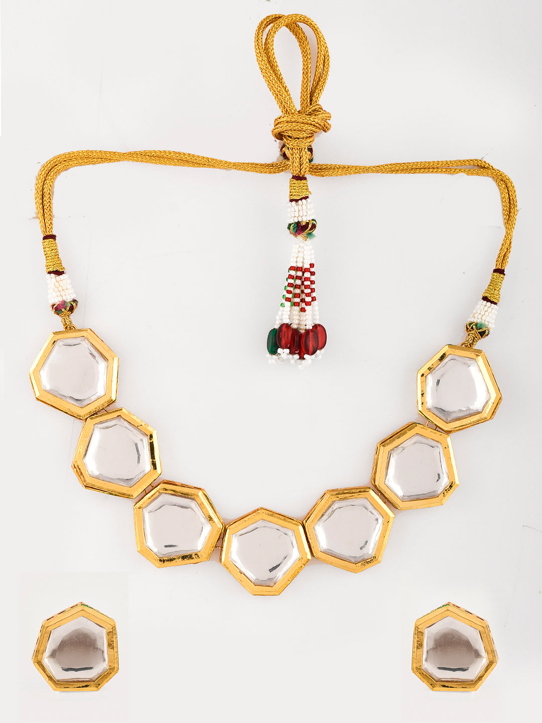 Gold-Plated White Kundan-Studded Jewellery Set