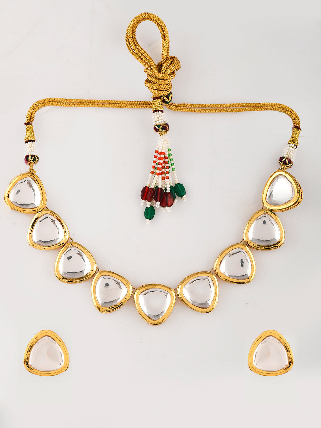 Gold-Plated White Kundan-Studded Jewellery Set