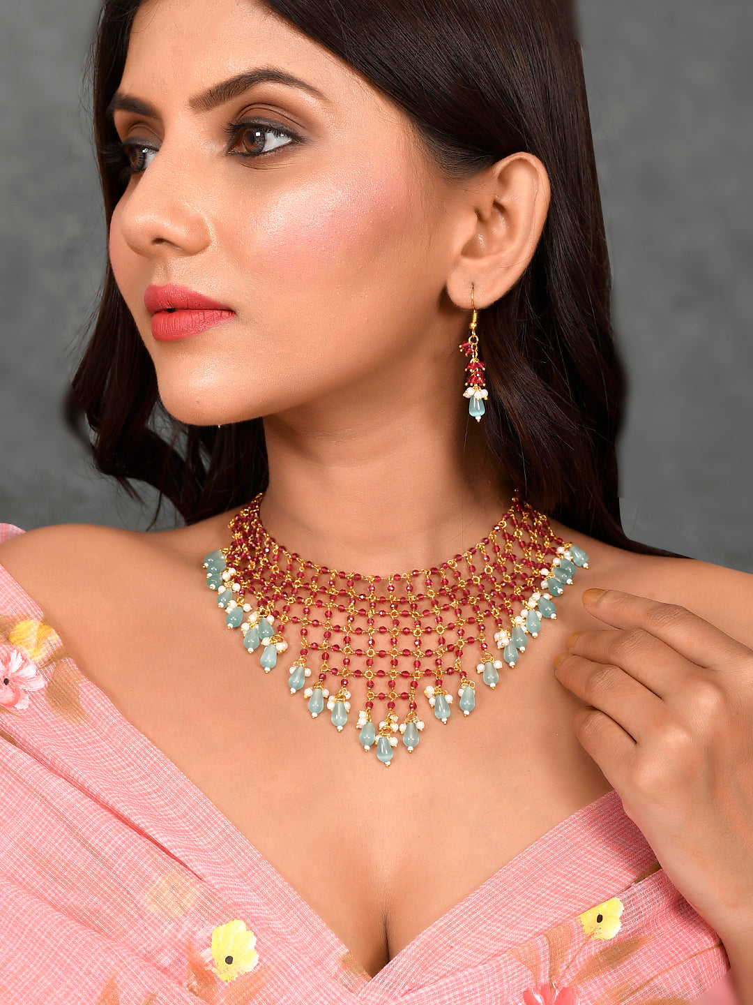 Garnet Glamour Choker Necklace Set