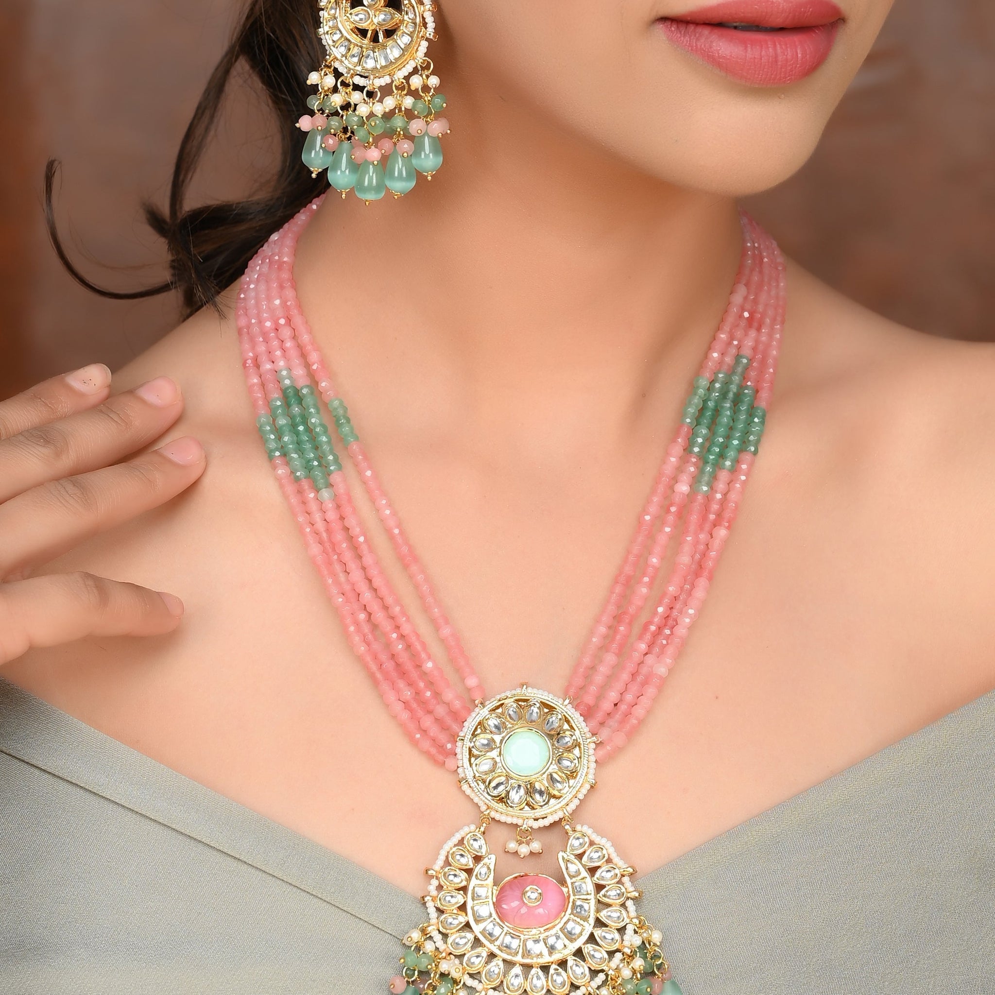 Rose Quartz Choker Harmony Necklace Set