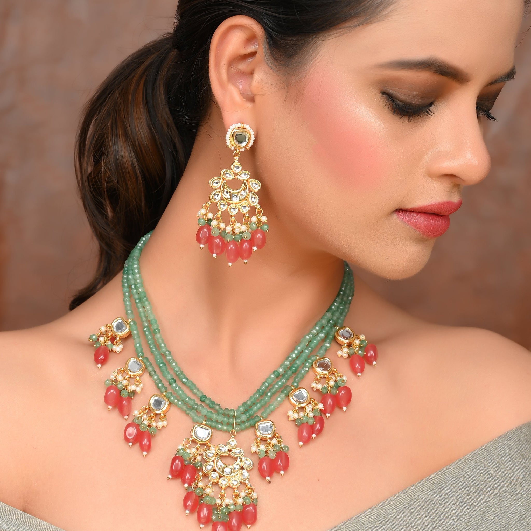 Minty Serenity Strand Designer Necklace Set