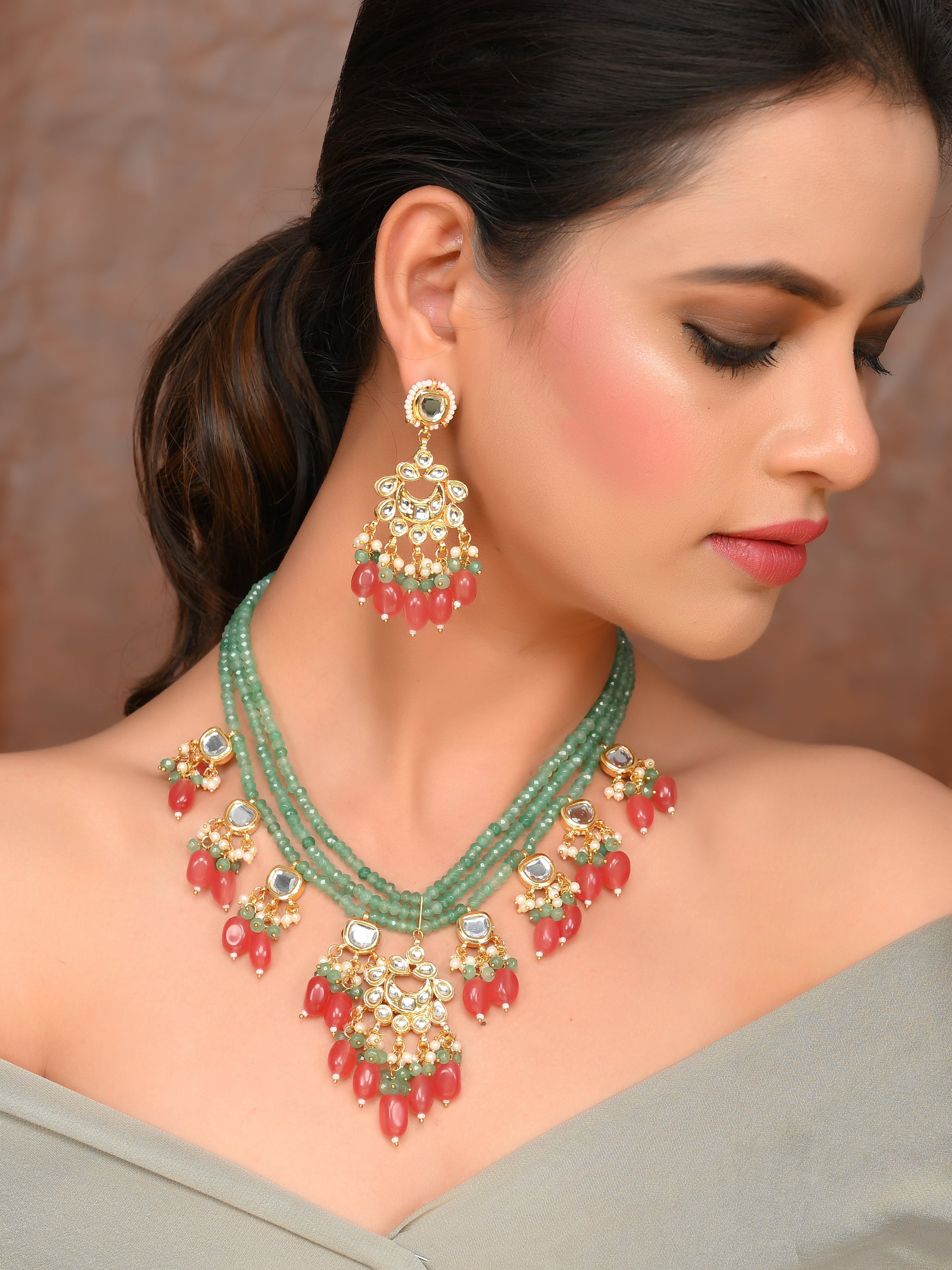 Minty Serenity Strand Designer Necklace Set