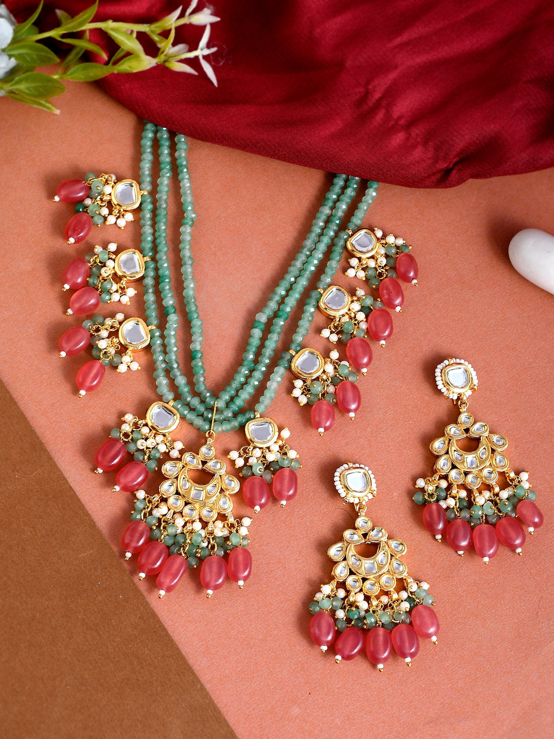 Minty Serenity Strand Designer Necklace Set
