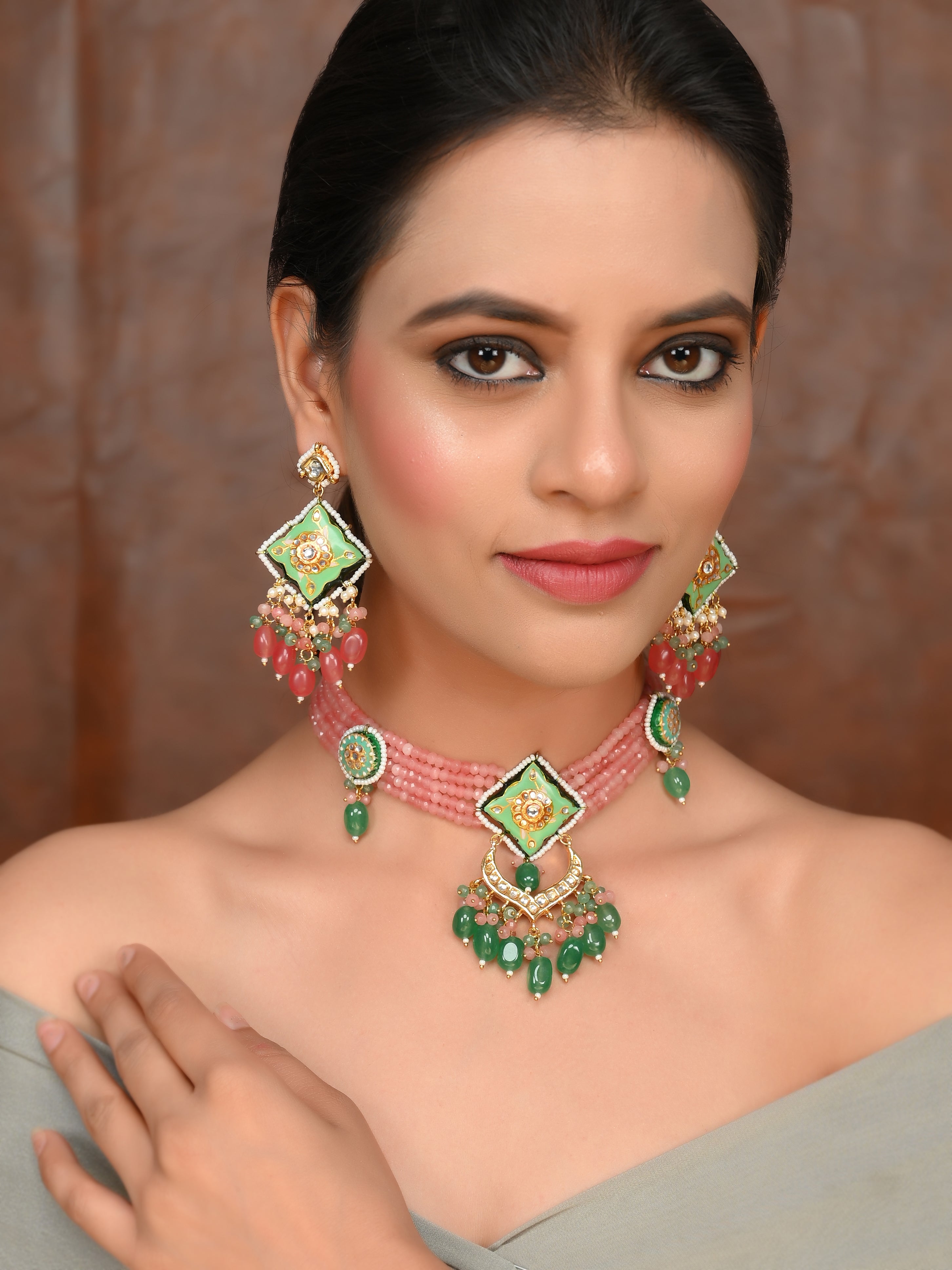 Blush and Mint Fusion Collar Necklace Set
