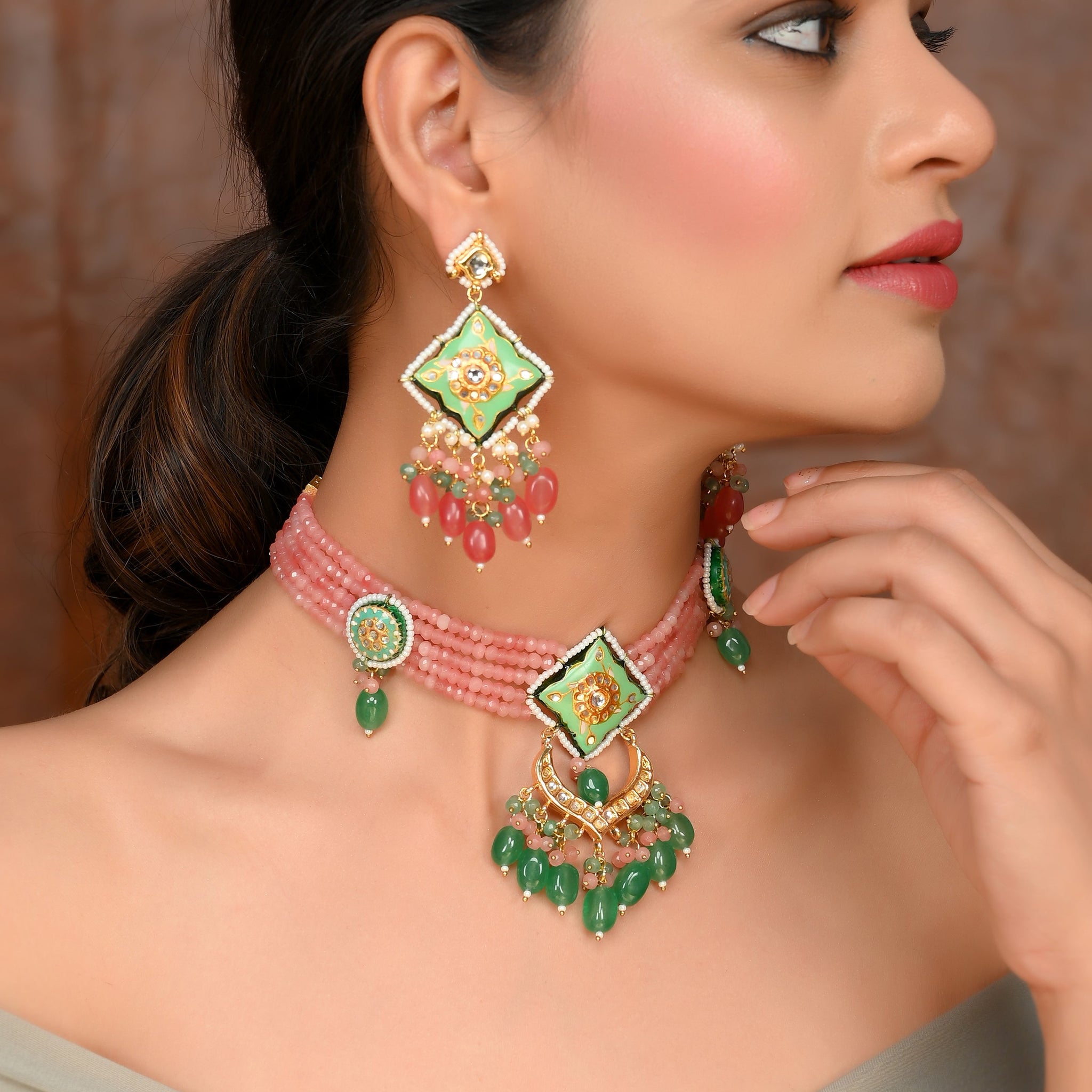 Blush and Mint Fusion Collar Necklace Set