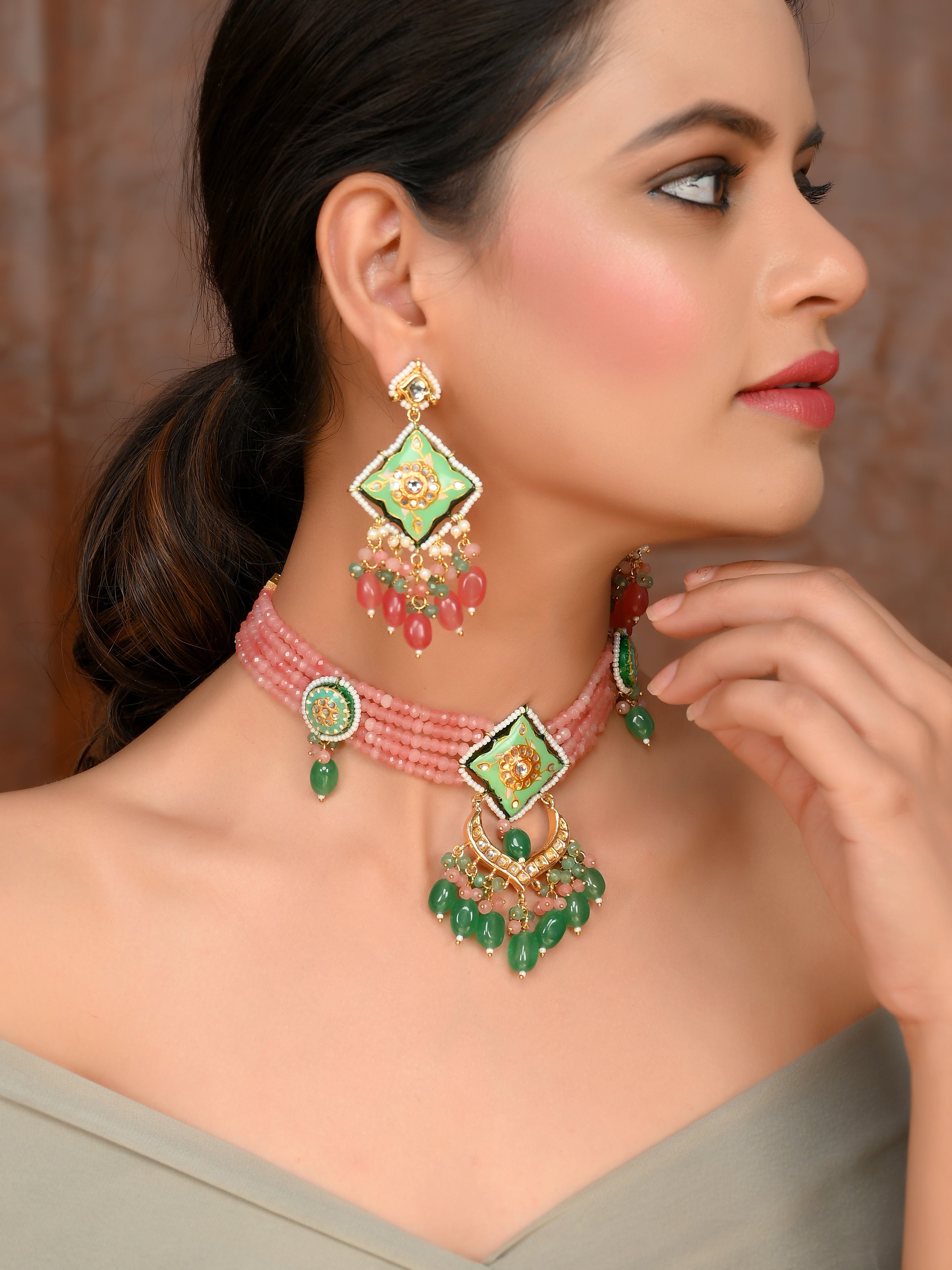 Blush and Mint Fusion Collar Necklace Set