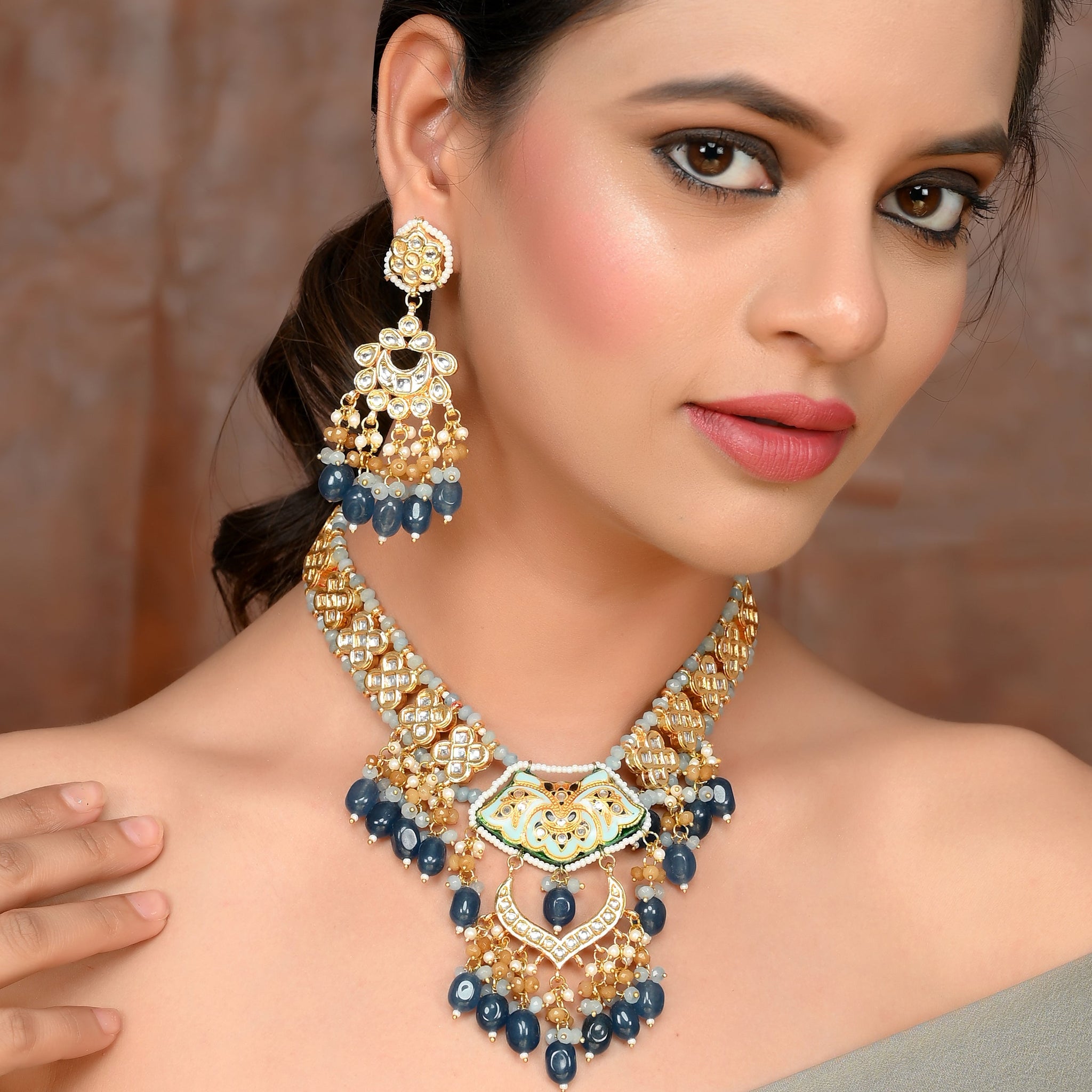 Minakari Mosaic Turquoise Choker Necklace Set