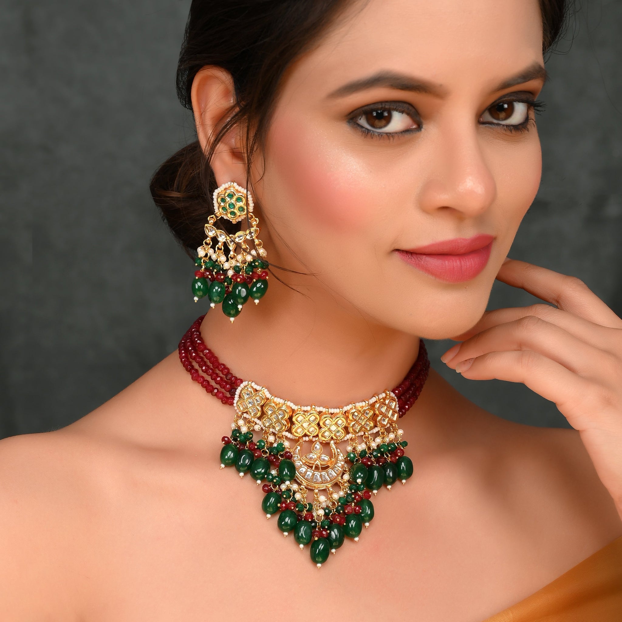 Ruby Ribbon Choker Necklace Set