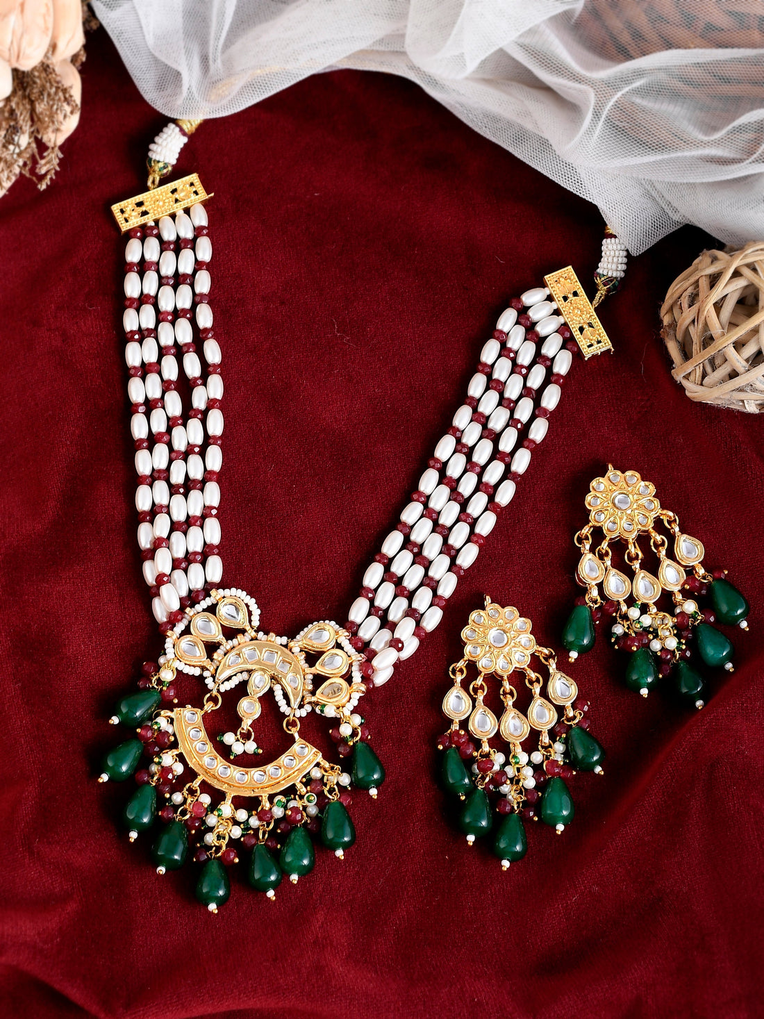 Green Gem Cascade Ensemble Necklace Set