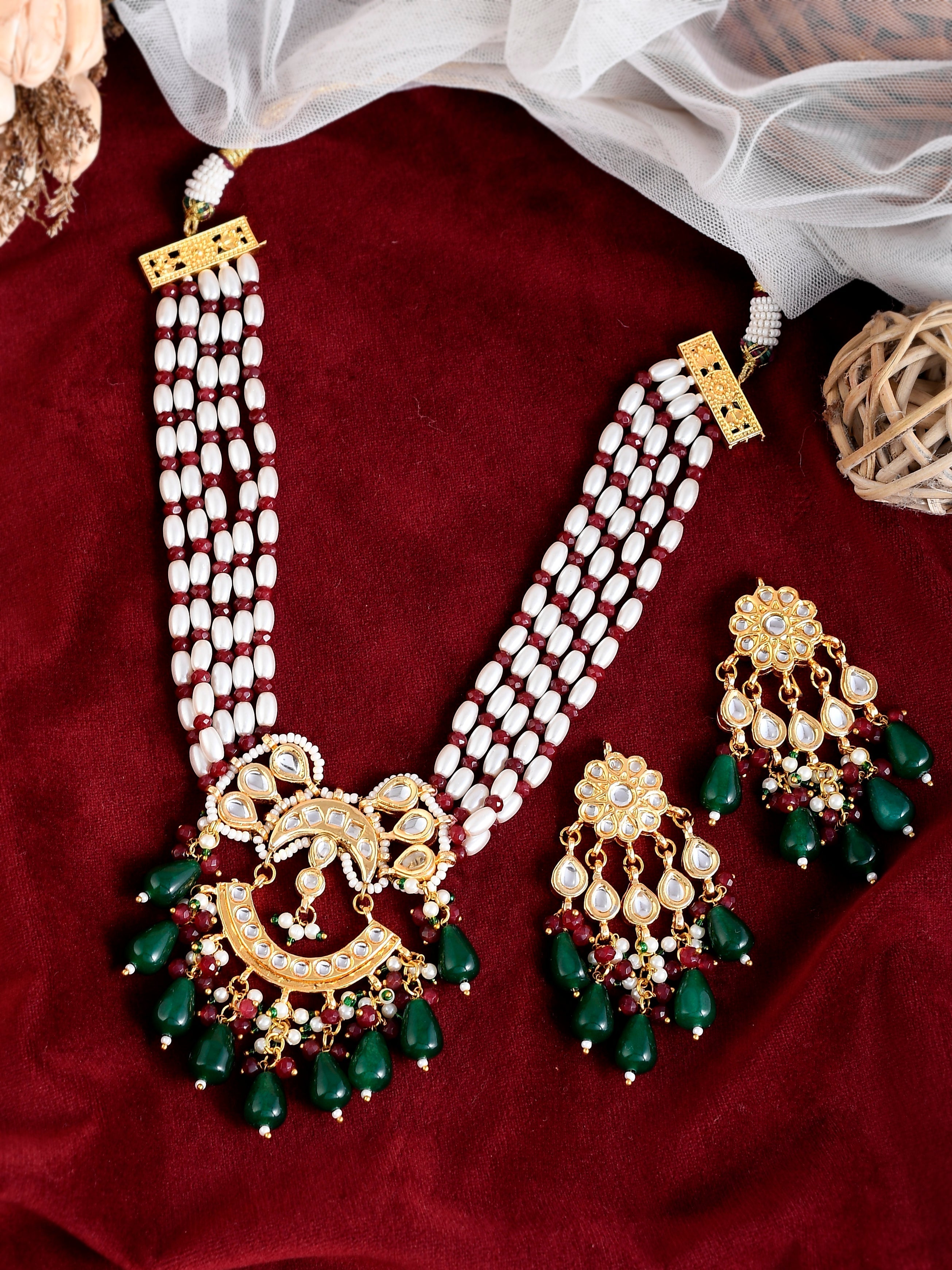 Green Gem Cascade Ensemble Necklace Set