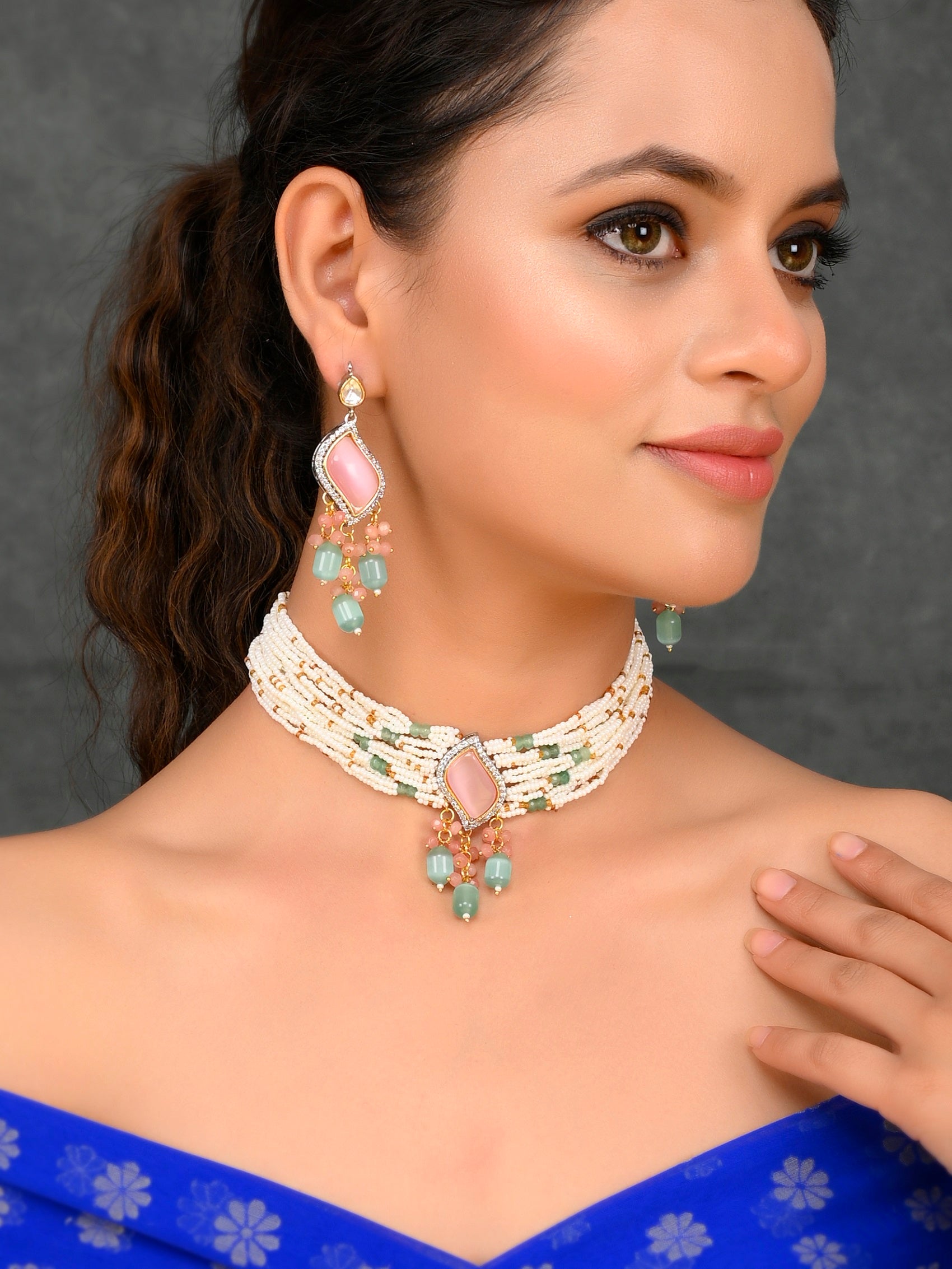 Rose and Ivory Choker Charm Necklace