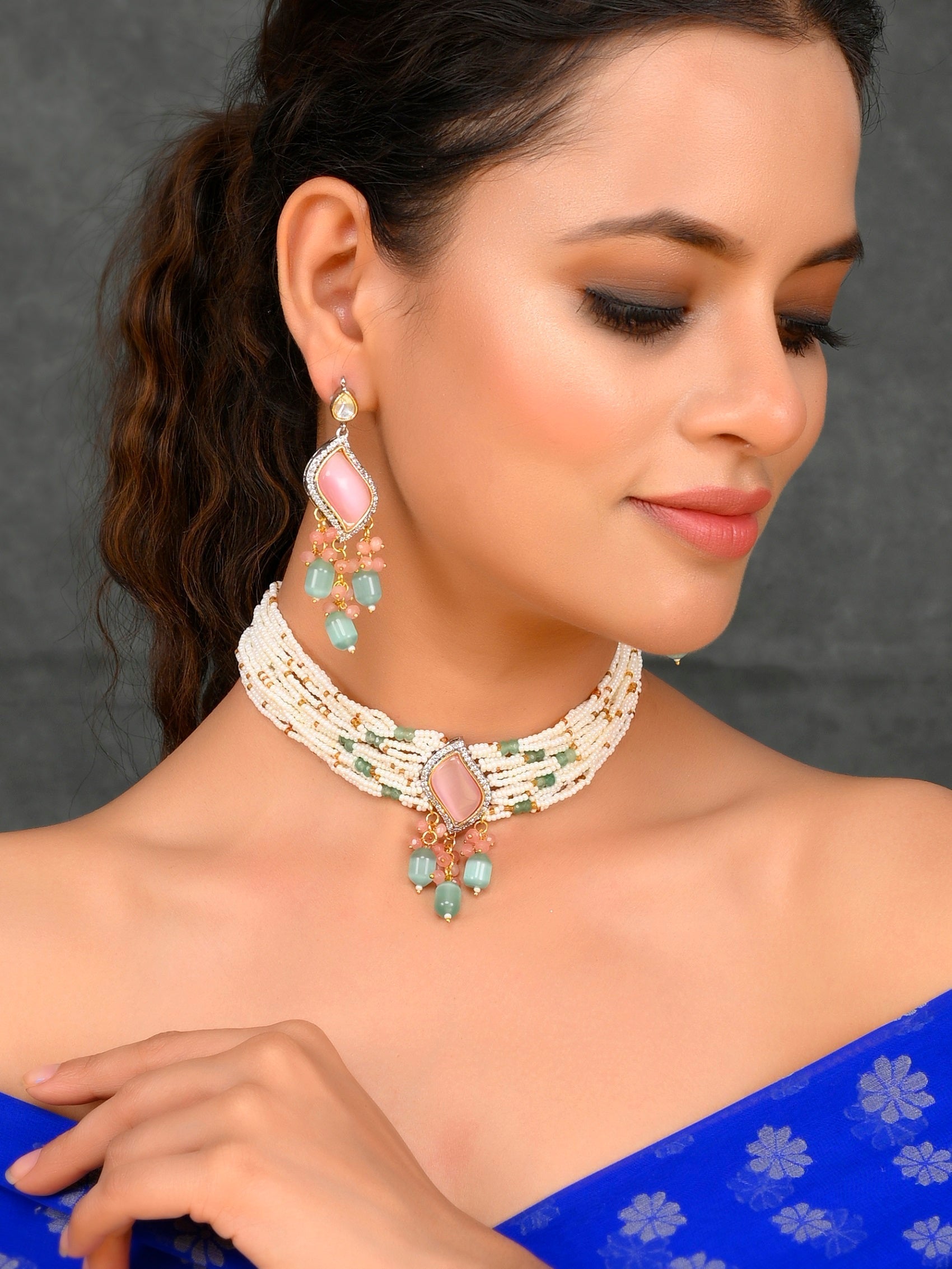 Rose and Ivory Choker Charm Necklace