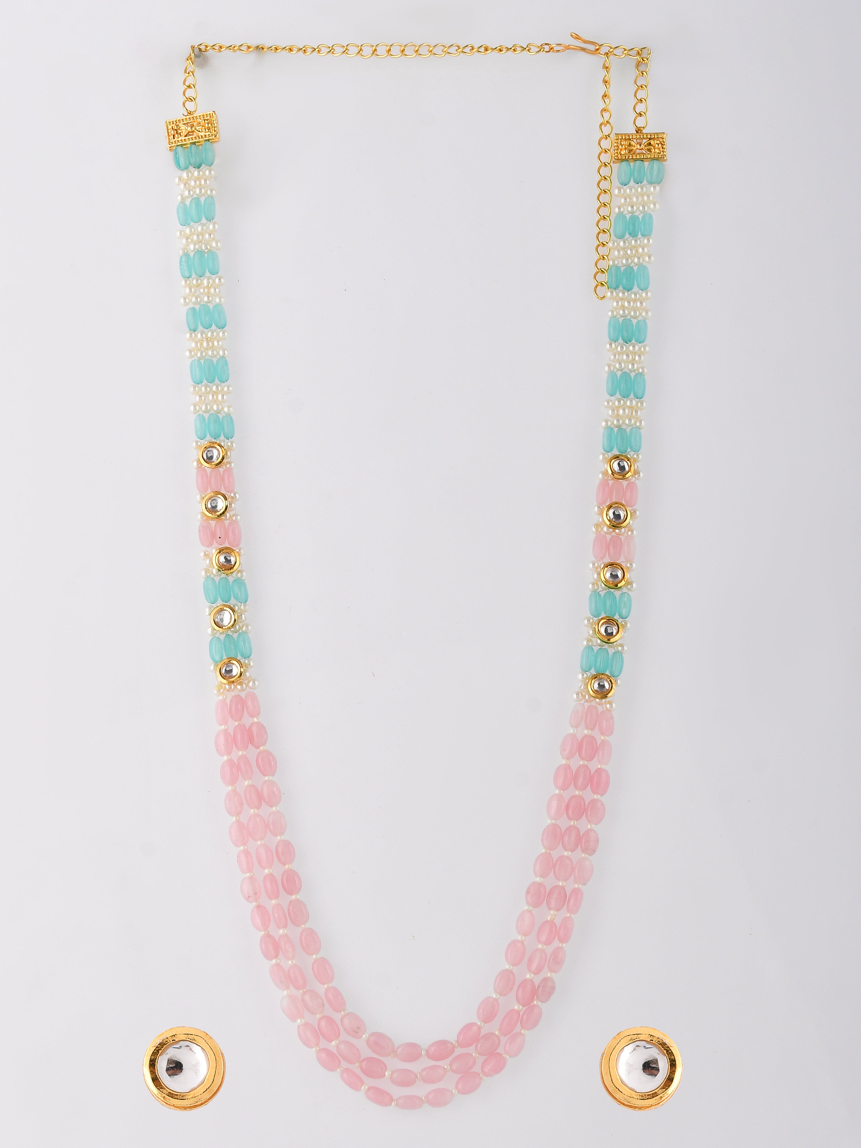 Ethereal Elegance Pink Mala with small Kundan Studs