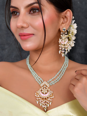 Meena Enigma Mint Partywear Pendant Necklace Set