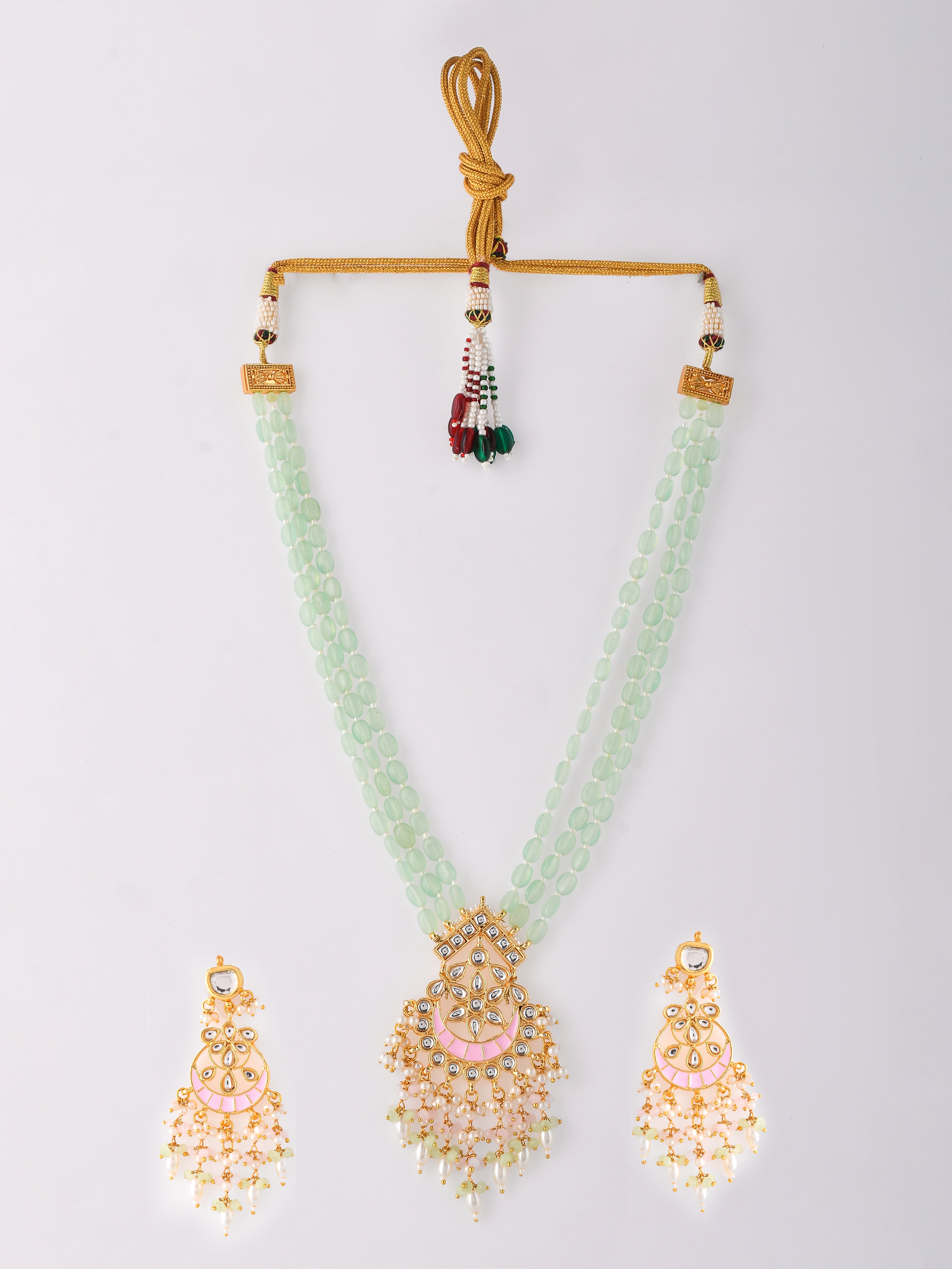Meena Enigma Mint Partywear Pendant Necklace Set