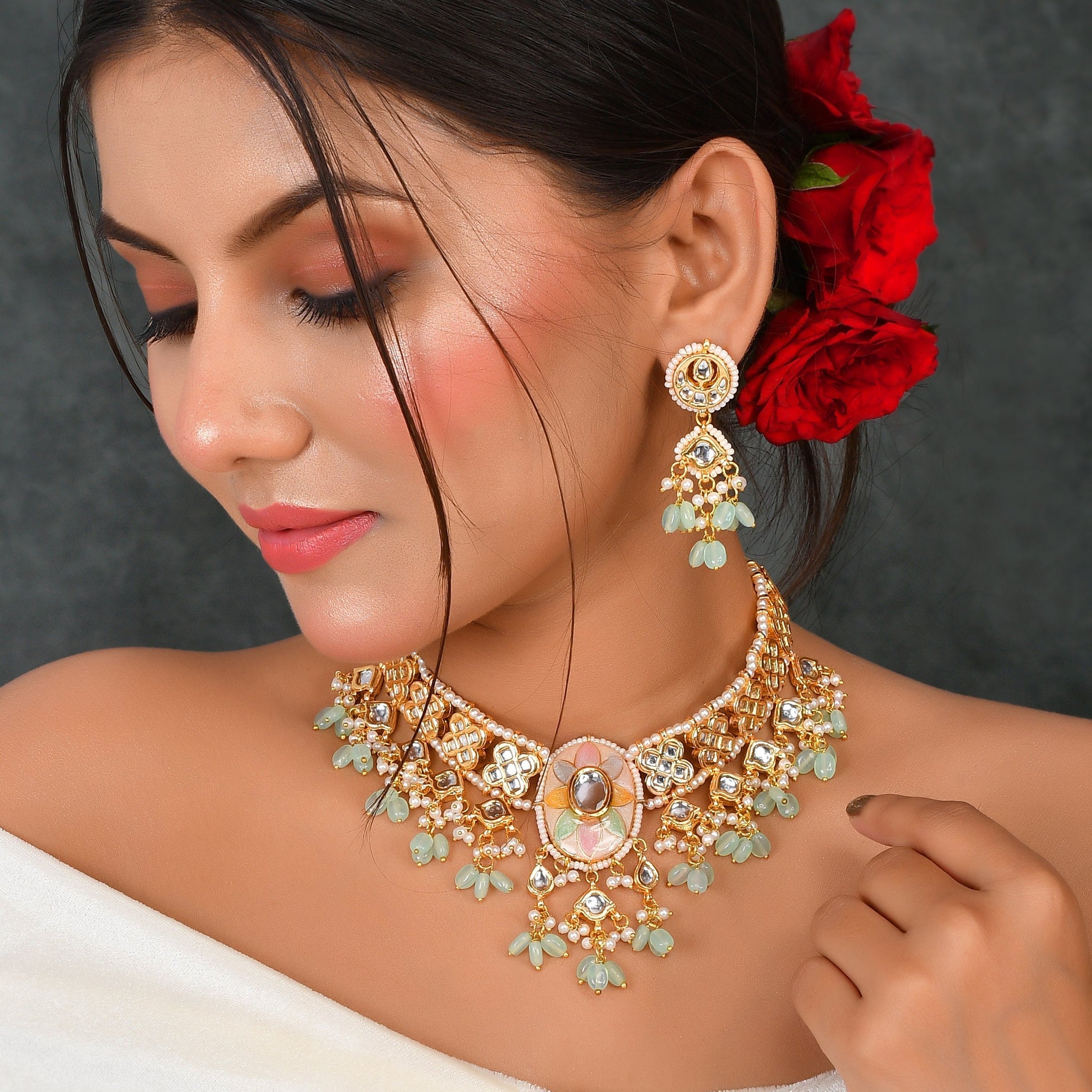 Kundan Meena Extravaganza Party Piece Choker Necklace Set