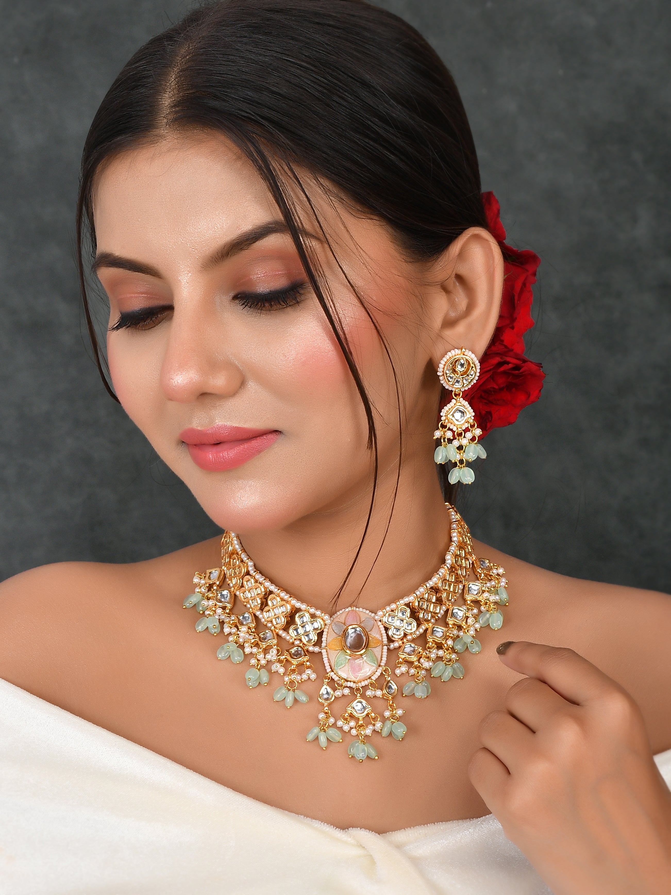 Kundan Meena Extravaganza Party Piece Choker Necklace Set