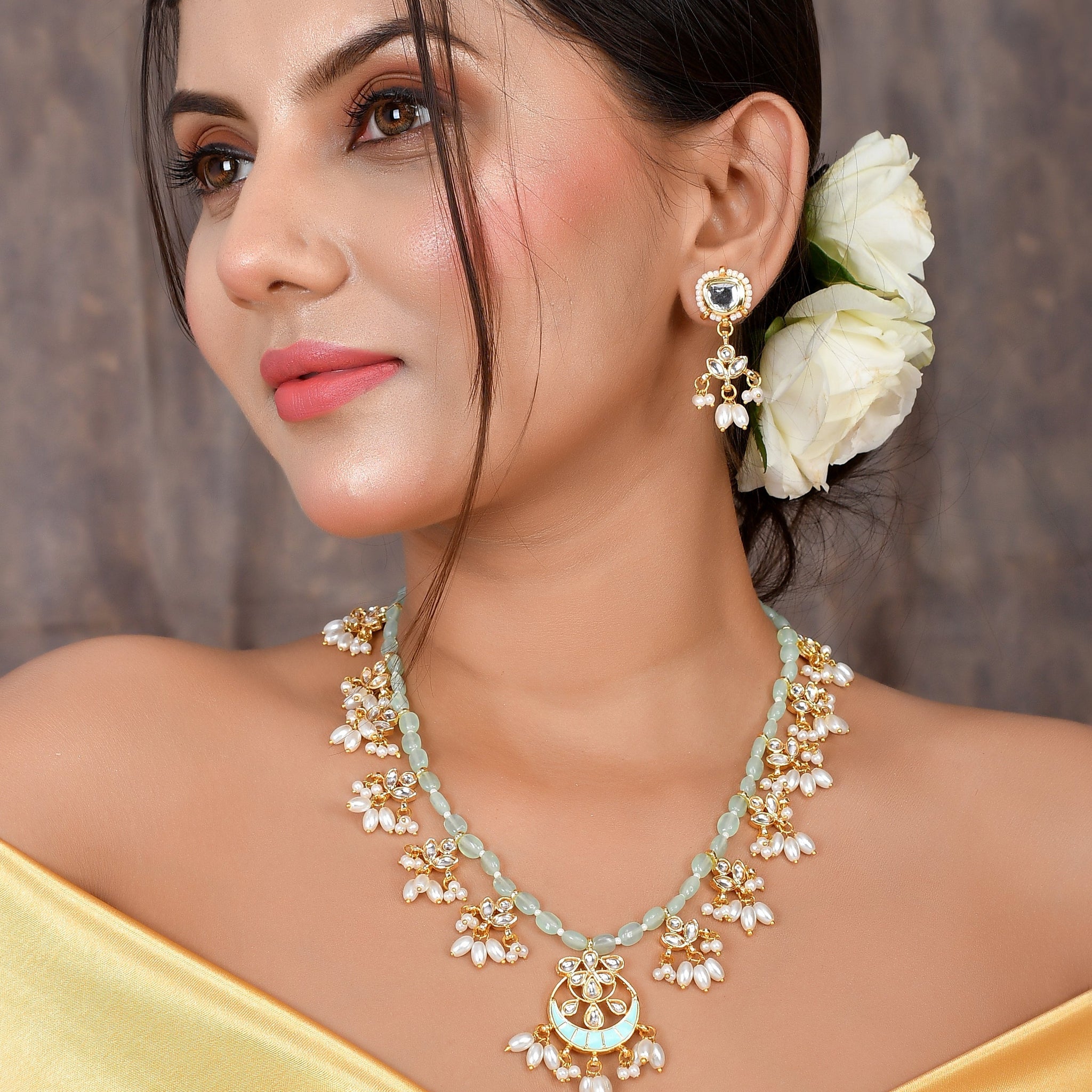 Handcrafted Meena Floral Necklace Set