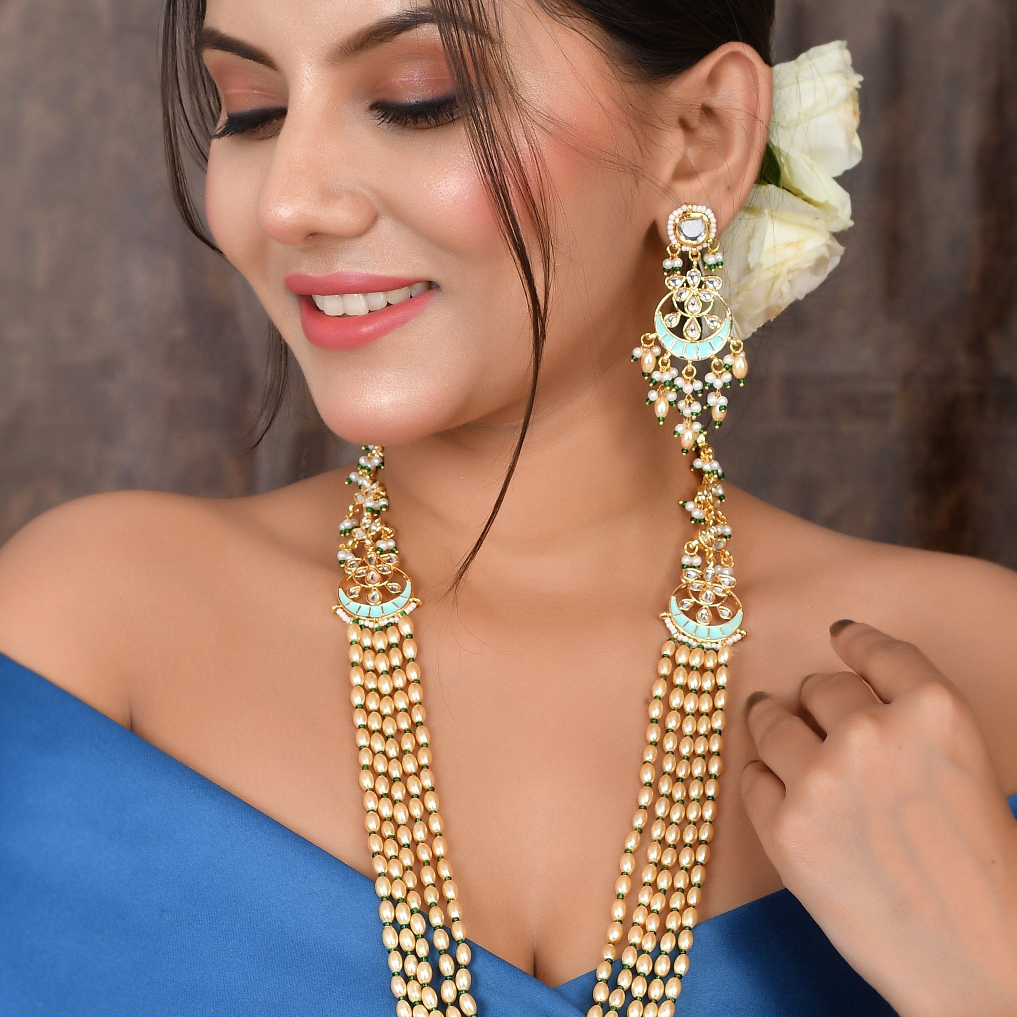 Handcrafted Kundan Artistry Mint Necklace Set