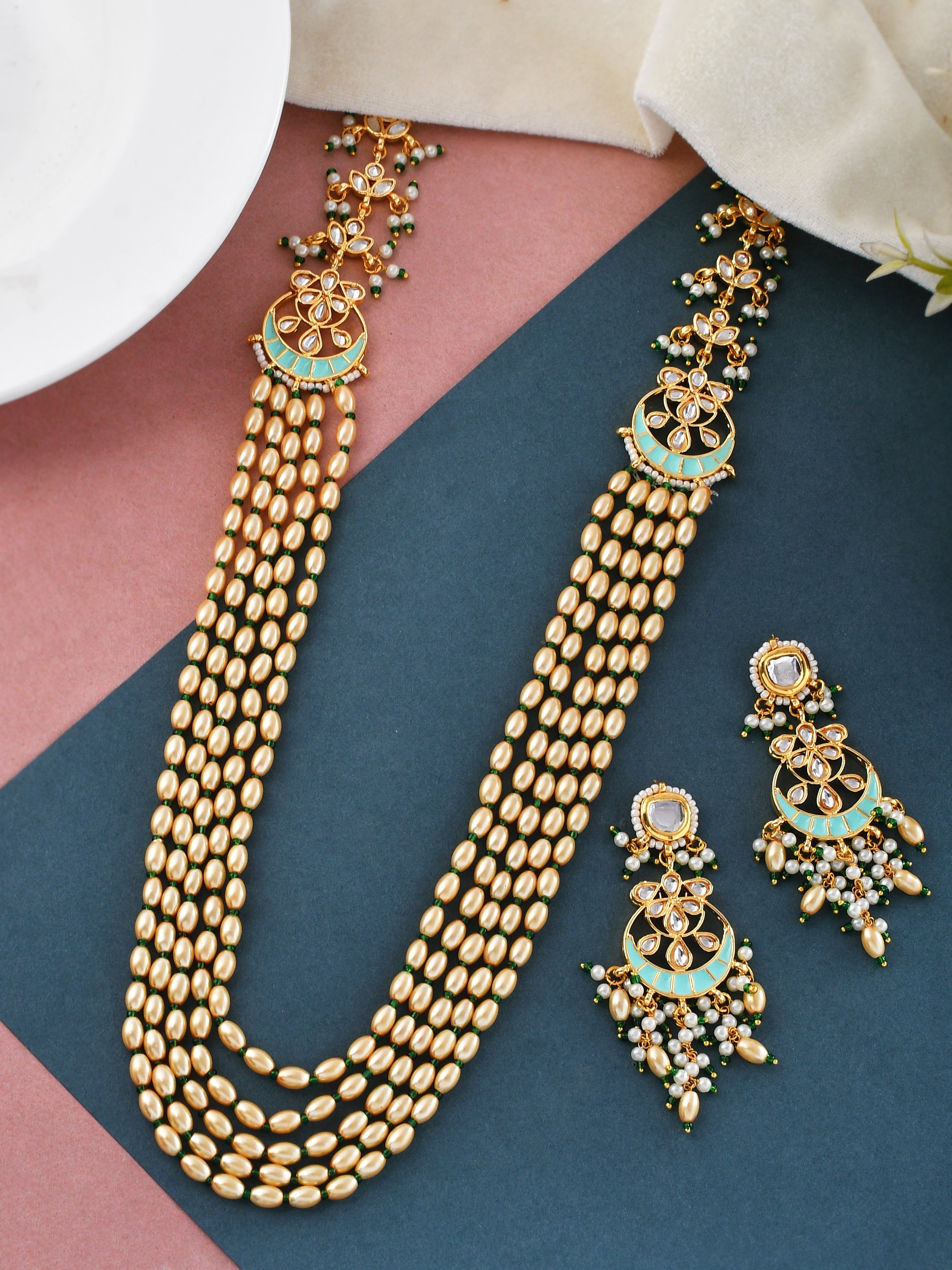 Handcrafted Kundan Artistry Mint Necklace Set