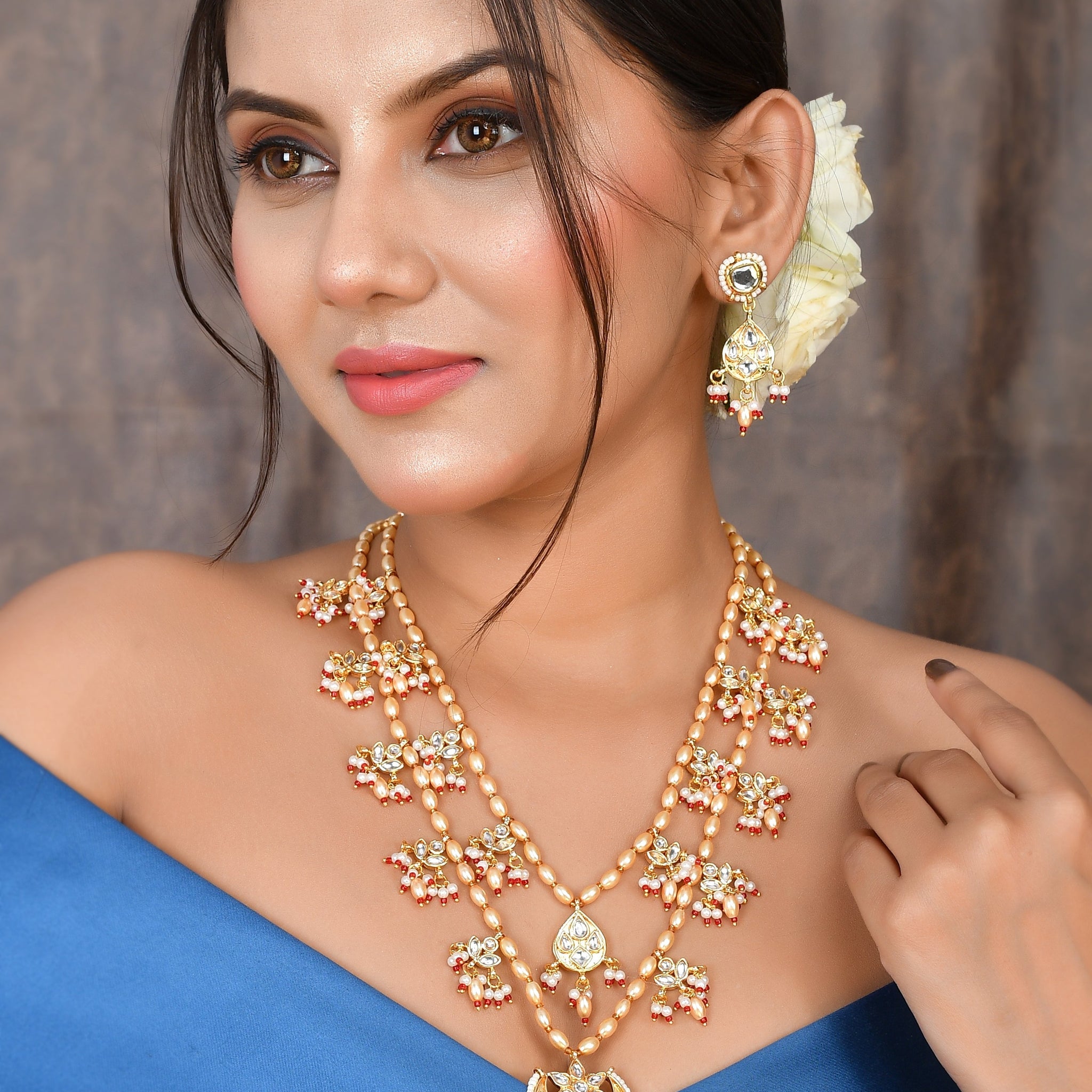 Kundan Pearl Sparkle Statement Set
