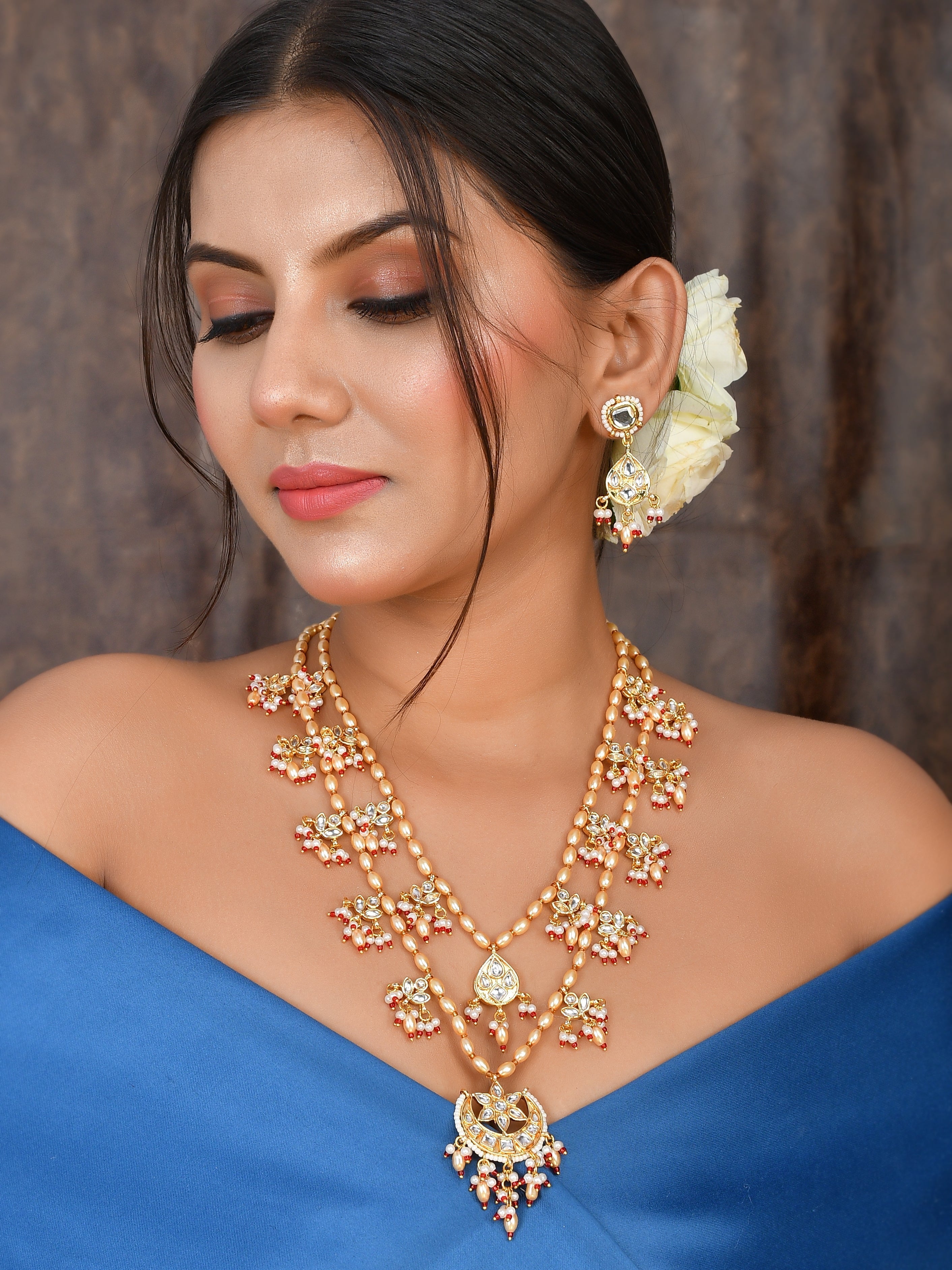 Kundan Pearl Sparkle Statement Set