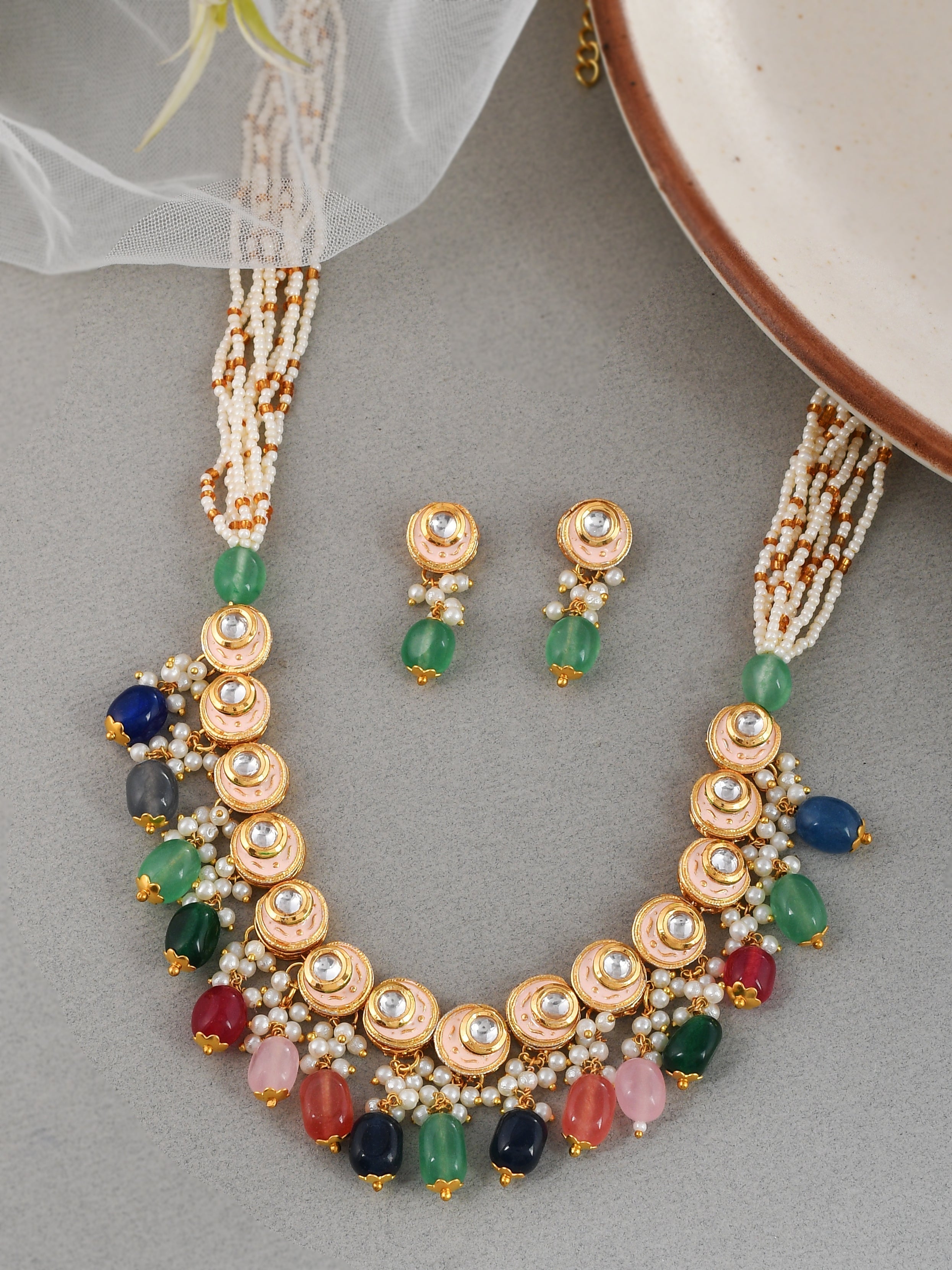 Artful Kunan Meenakari Necklace Ensemble Set