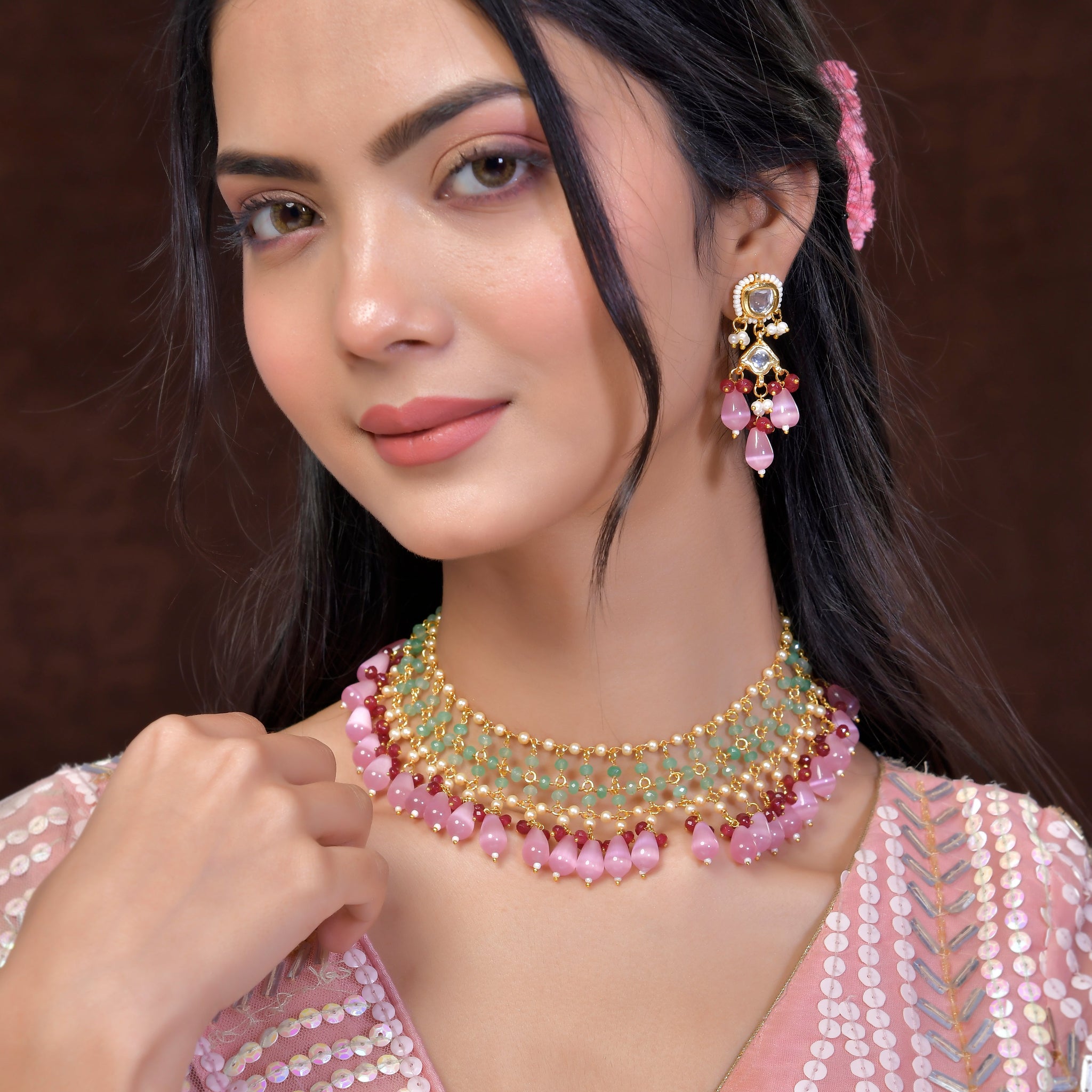 Pink Pearl Raindrop Necklace