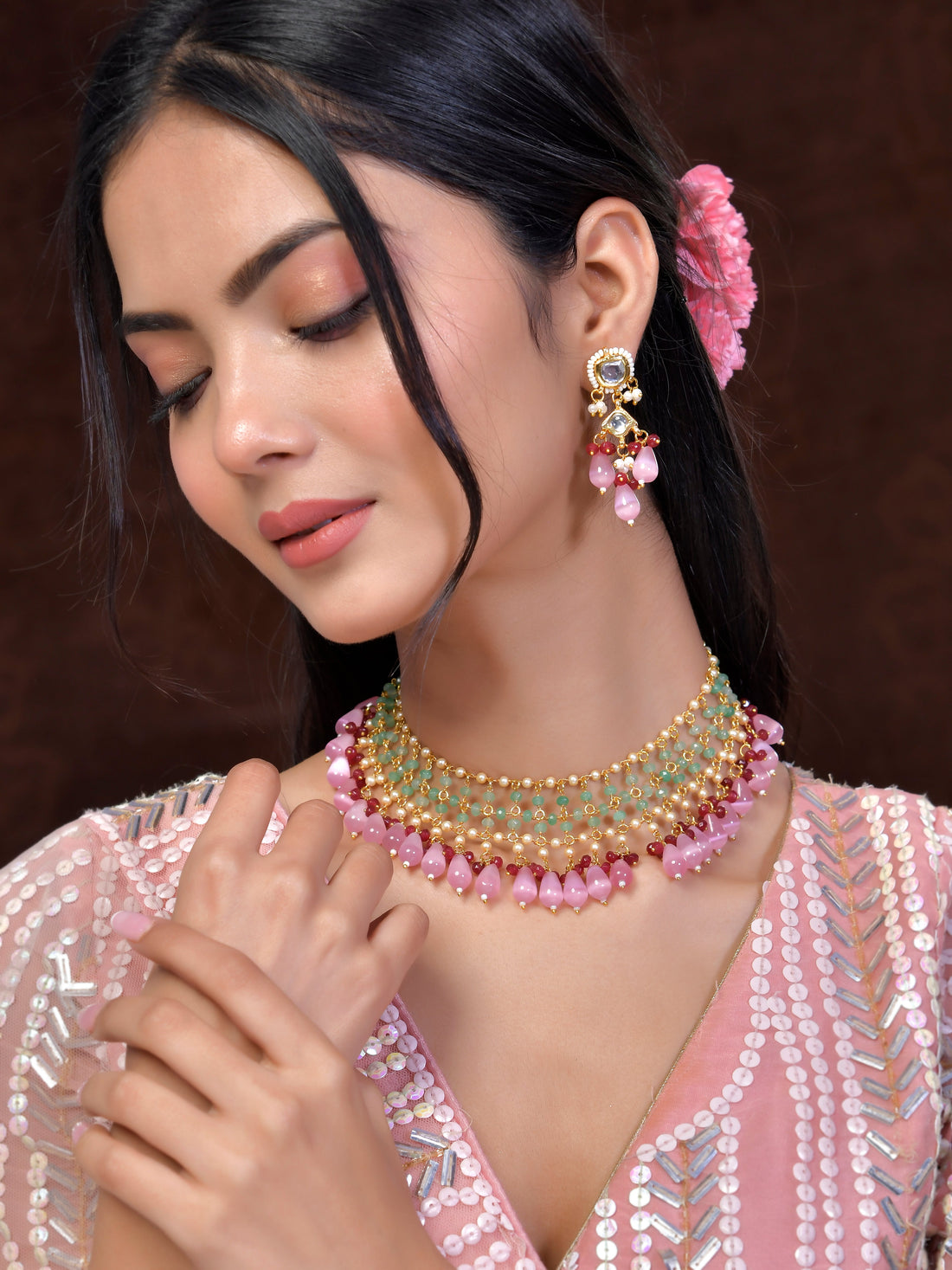Pink Pearl Raindrop Necklace